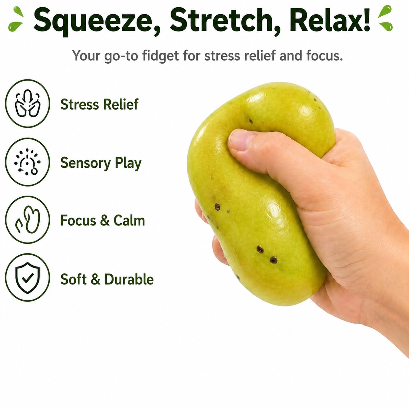 Slushy Squishies, Slushy Kiwi Squishies Stress Relief Ball，Realistic Kiwi Fruit Slush Stress Ball，Soft Stress Relief Sensory Fidget Toys (Light Green)