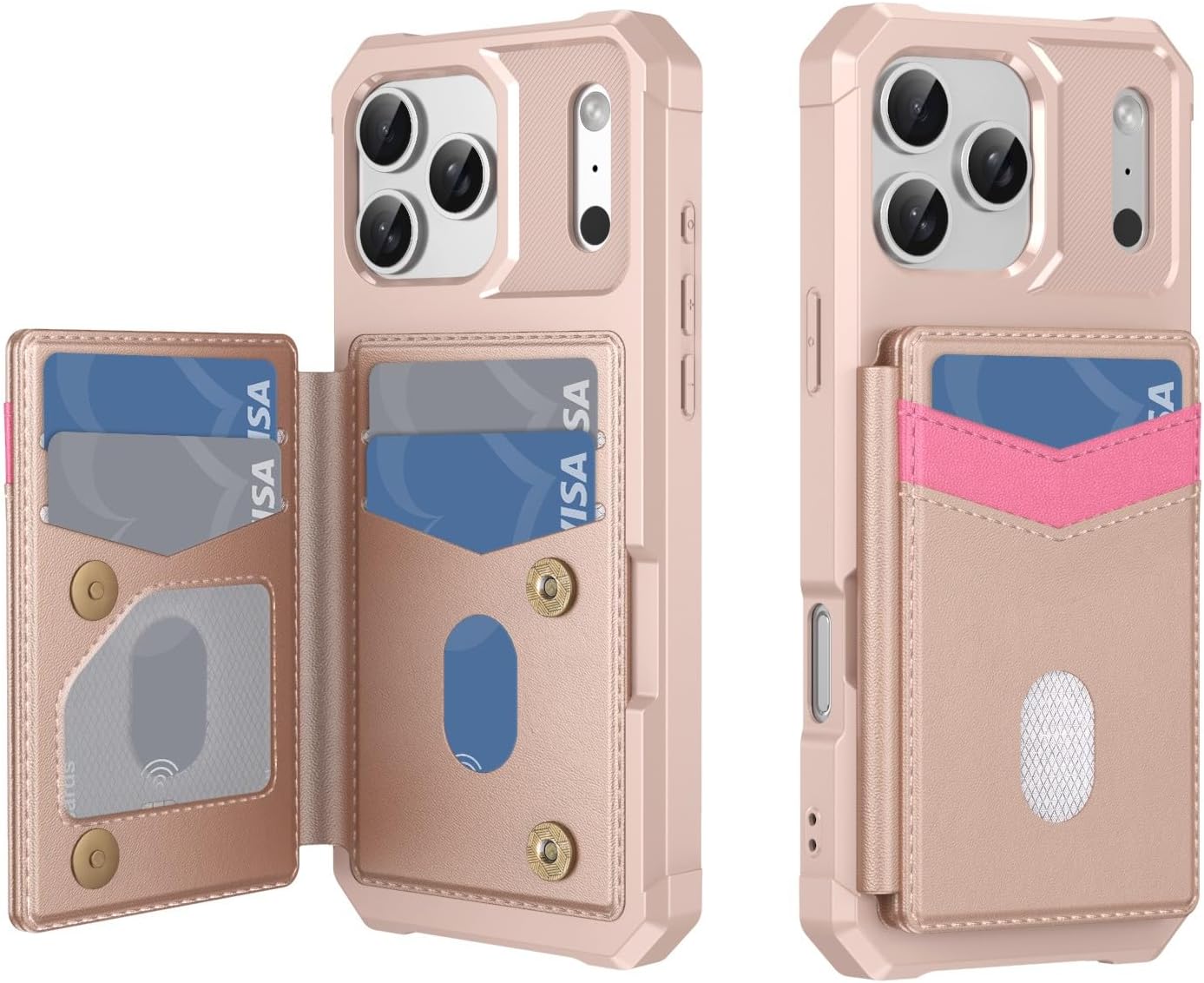 case Compatible with for iPhone 14 (Color: Rosegold) – Leather Stand RFID Folio Wallet Hard Silicon Case