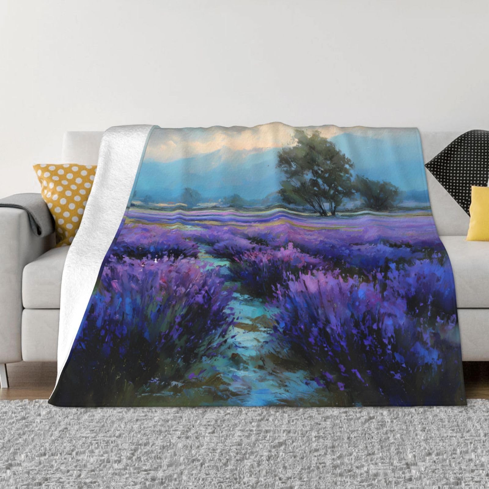 Manta de viaje portátil de 80 x 60 pulgadas, suave, resistente a las arrugas, plegable, exquisito estampado morado