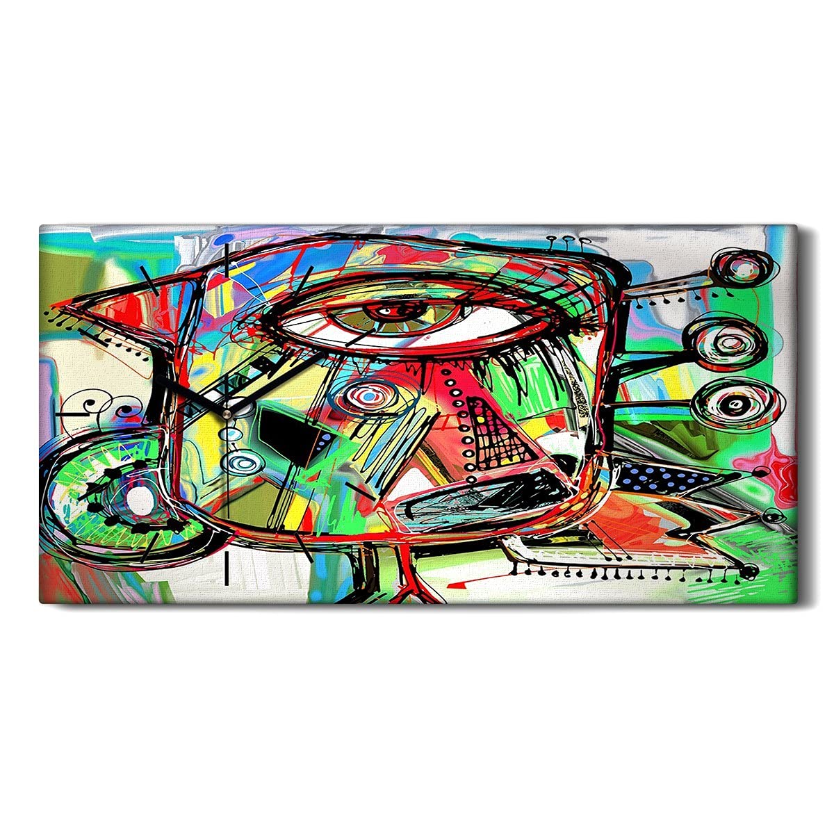 Horloge sur Toile Mains Noires Sans Tic-Tac Tableau Oiseau 60x30cm