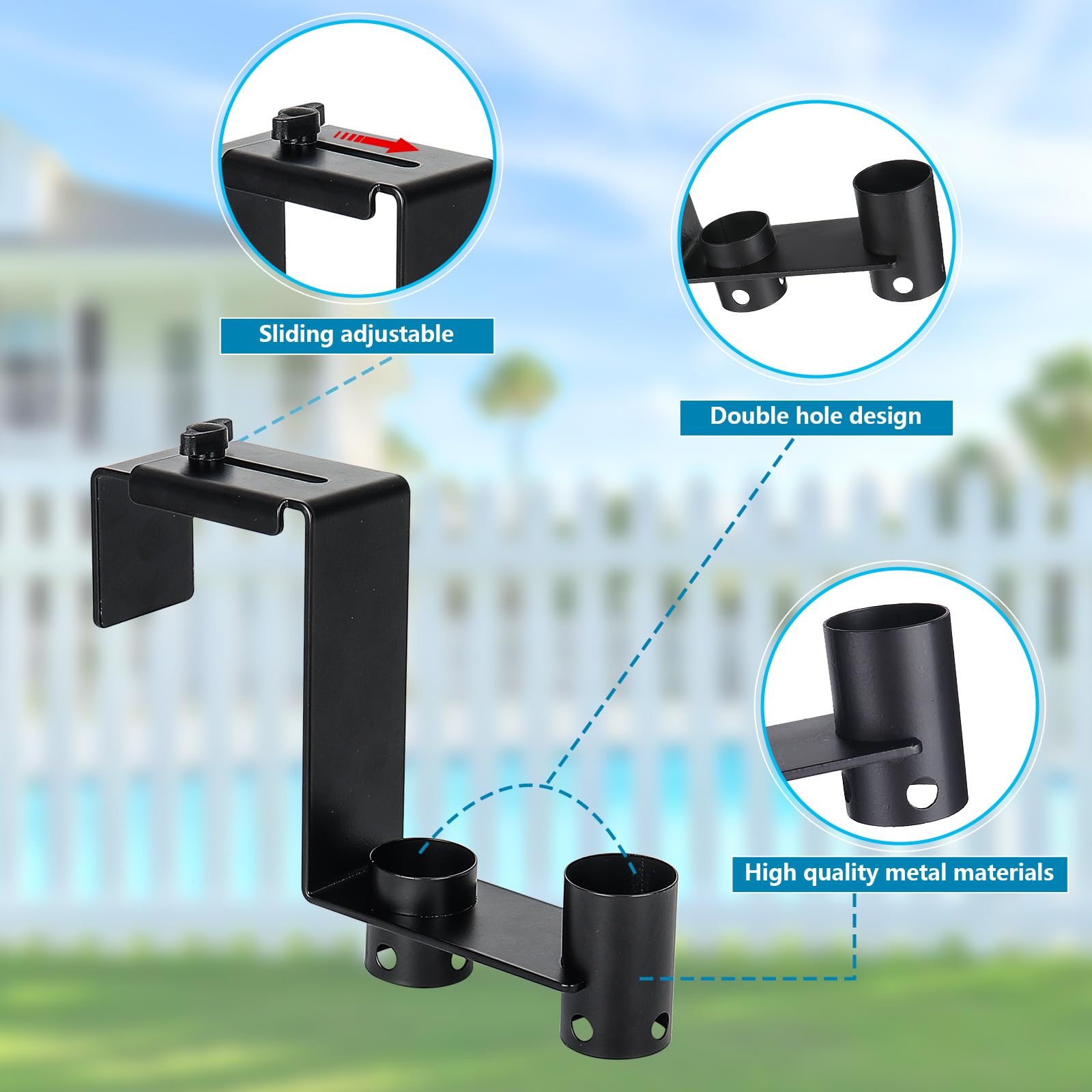 Lettry 2 ganci regolabili per recinzione per piscina, organizer per attrezzi da piscina, accessori per la pulizia della piscina, pennello, retino per foglie, testa sottovuoto, adatti per ringhiere da