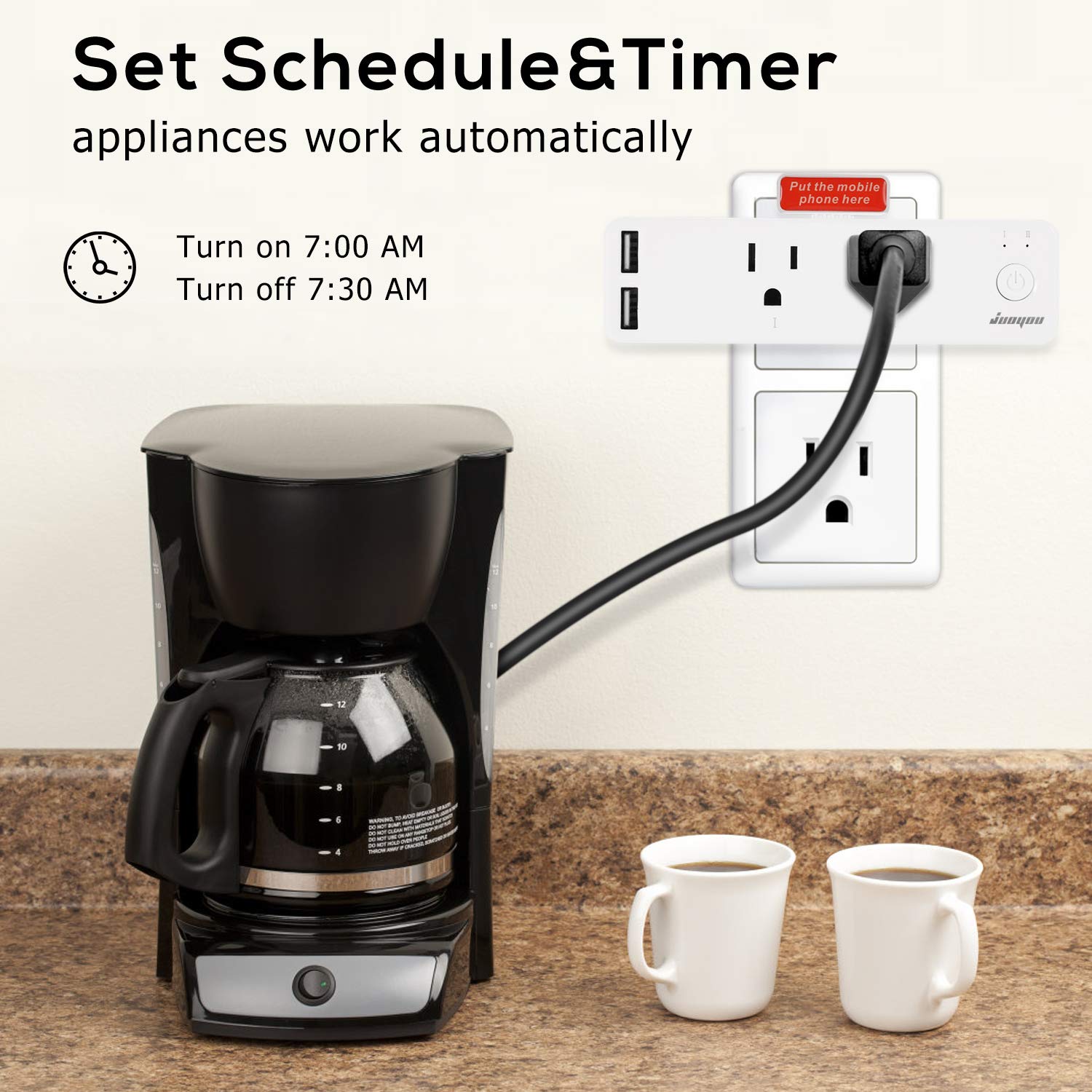 Dual Smart Plug, Smart Outlets Work with Alexa, Echo & Google Home, 2 WiFi Outlets, 2 Always-On USB Ports, Timer Fuction & Group Controller, Only WiFi 2.4G, FCC Certified (1 Pack)