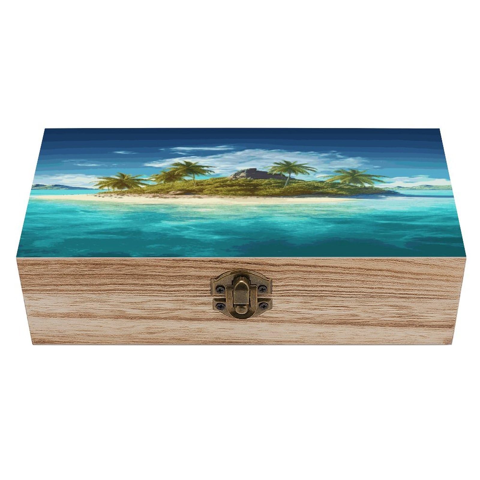 VstaDank Tropical Island Wooden Storage Box Wooden Keepsake Box with A Hinged Lid Fashion Memory Treasure Boxes Decorative Jewelry Case for Crafts Photo Home Decor Wood Gift Box