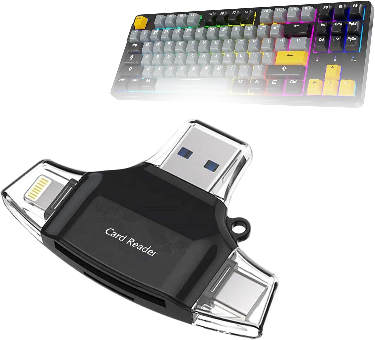 BoxWave Smart Gadget Compatible with ARZOPA K87 RGB Mechanical Gaming Keyboard - AllReader SD Card Reader, microSD Card Reader SD Compact USB - Jet Black