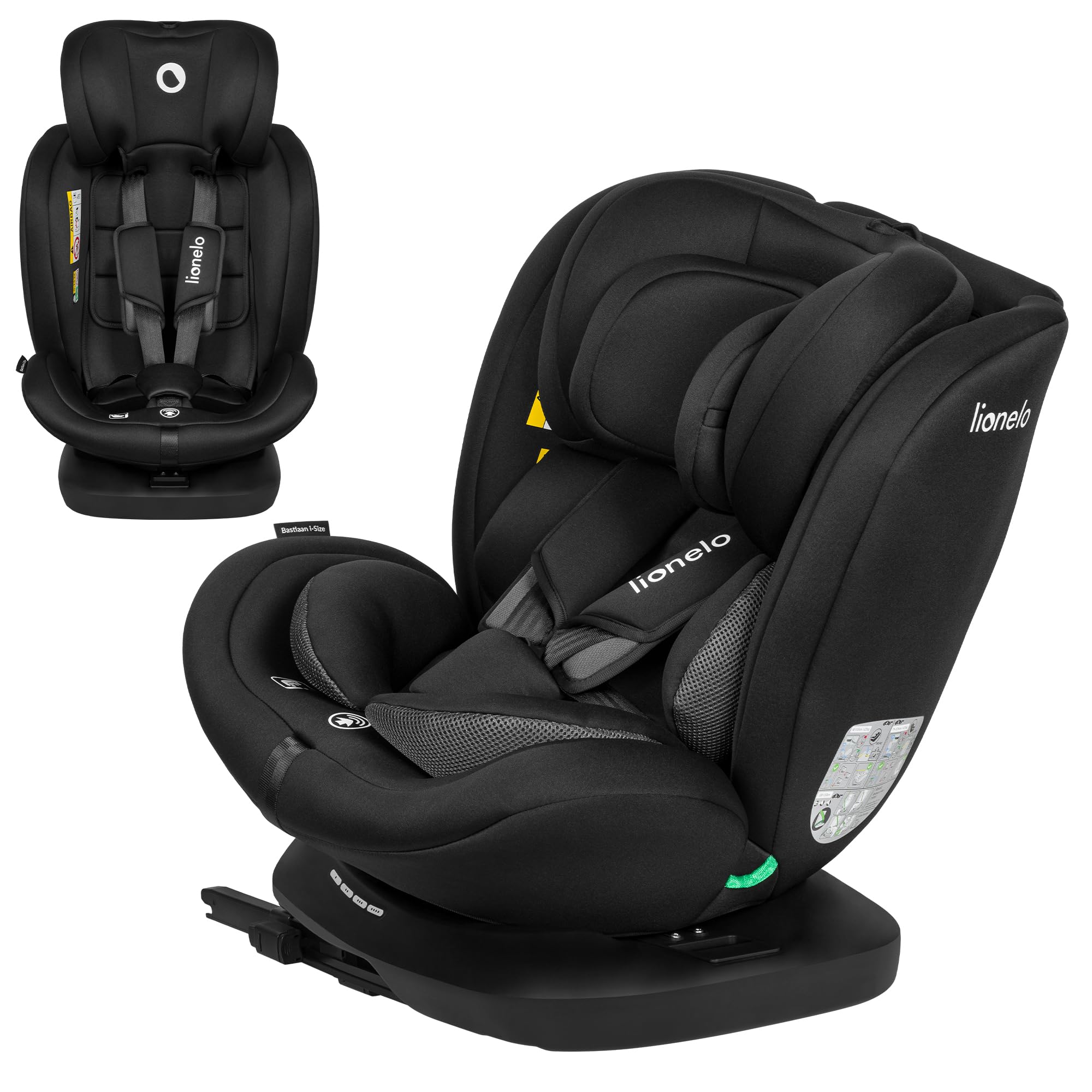 Lionelo Bastiaan i-Size 360° drehbarer Kindersitz Gruppe 0/1/2/3, 0-36 kg, 40-150 cm, 0-12 Jahre, ISOFIX+Top Tether, R129 zertifiziert, Seitenaufprallschutz, Memory-Foam Kopfstütze, Dri-Seat Einsatz