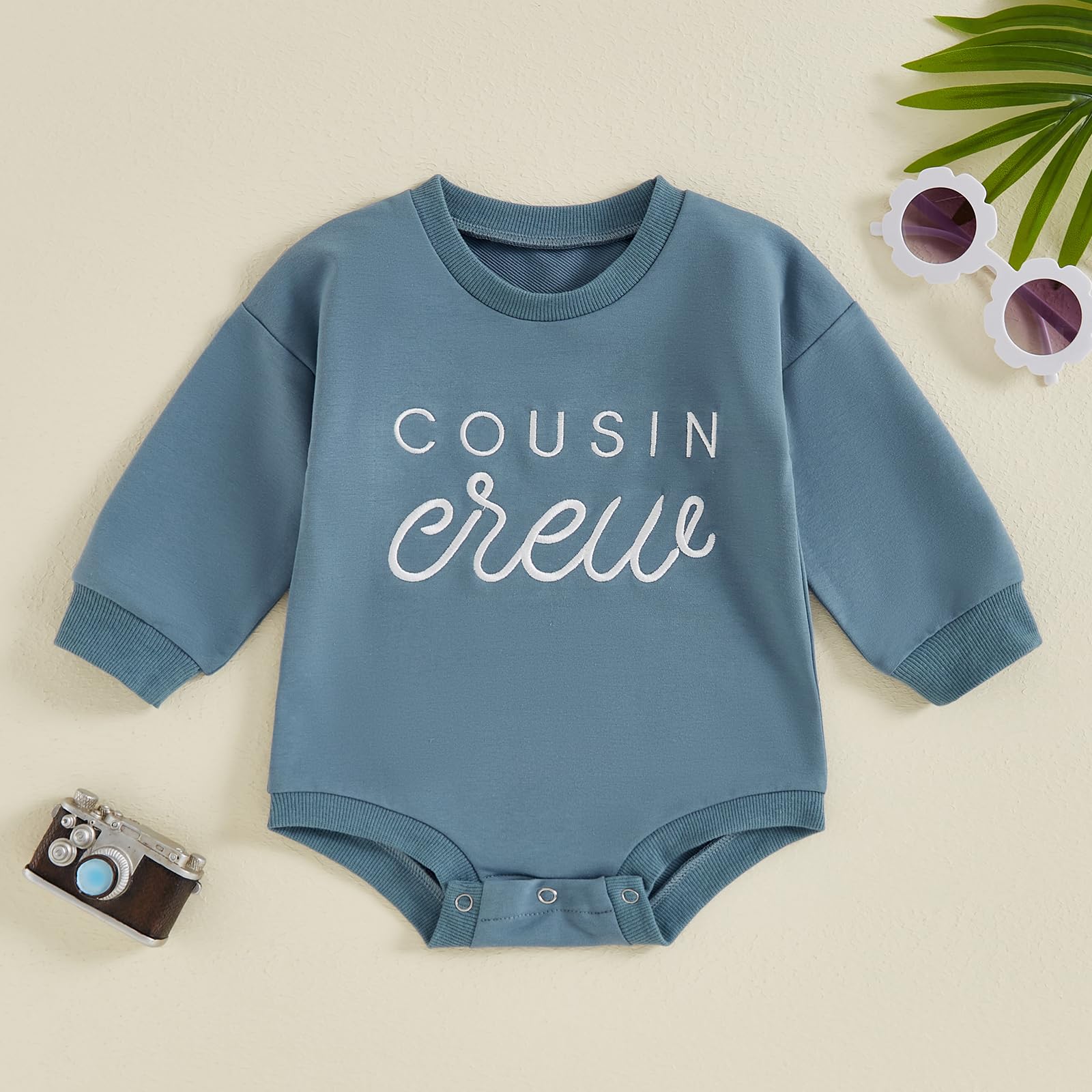 baorji Newborn Baby Boy Girl Bubble Romper Cousin Crew Embroidery Long Sleeve Bodysuit Infant One Piece Fall Outfit