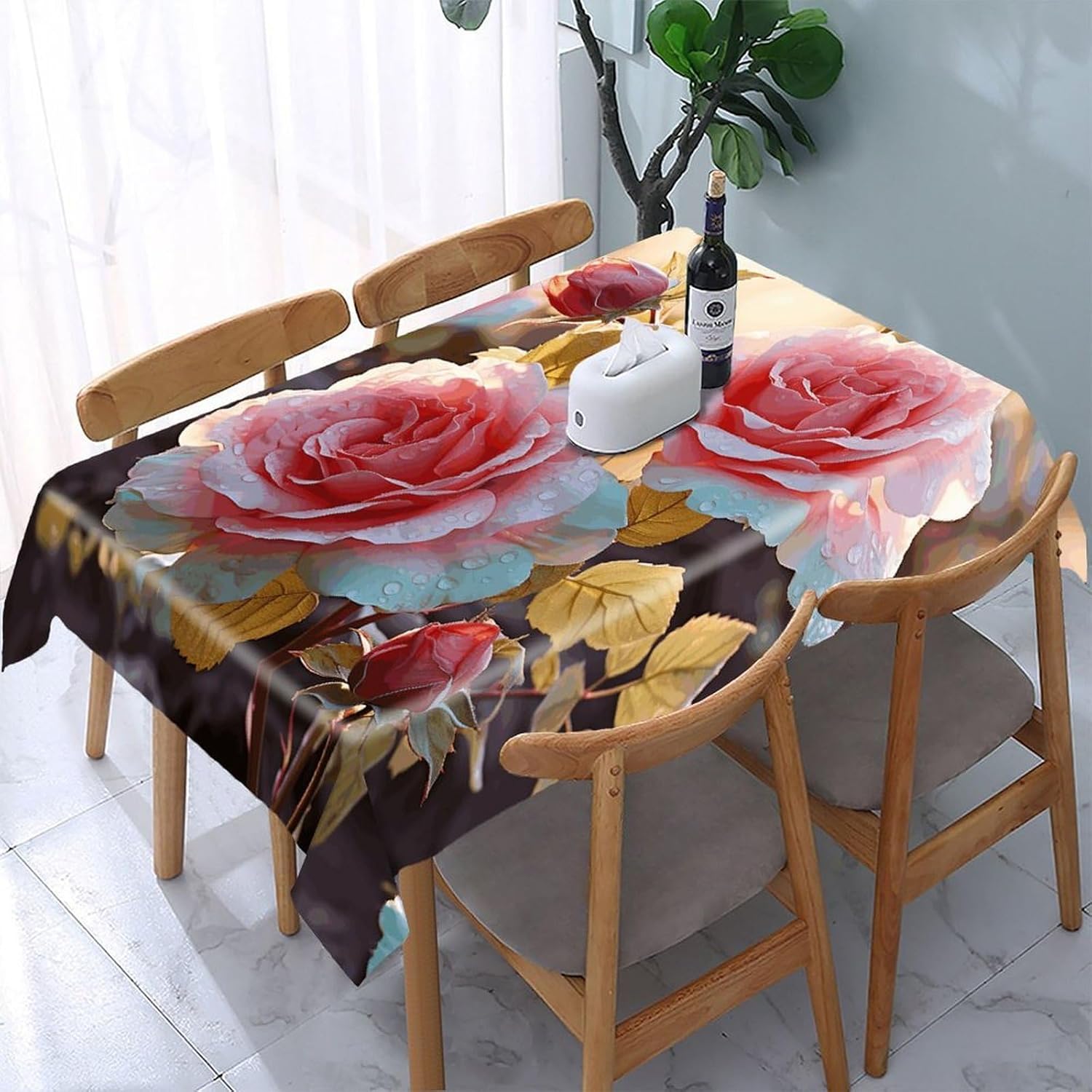 Festive Decorative Rectangular Tablecloth,Sea Sky Palm Treeprinted Wrinkle Resistant Washable Polyester 60"x120" Straight Edge Christmas Table Cloth