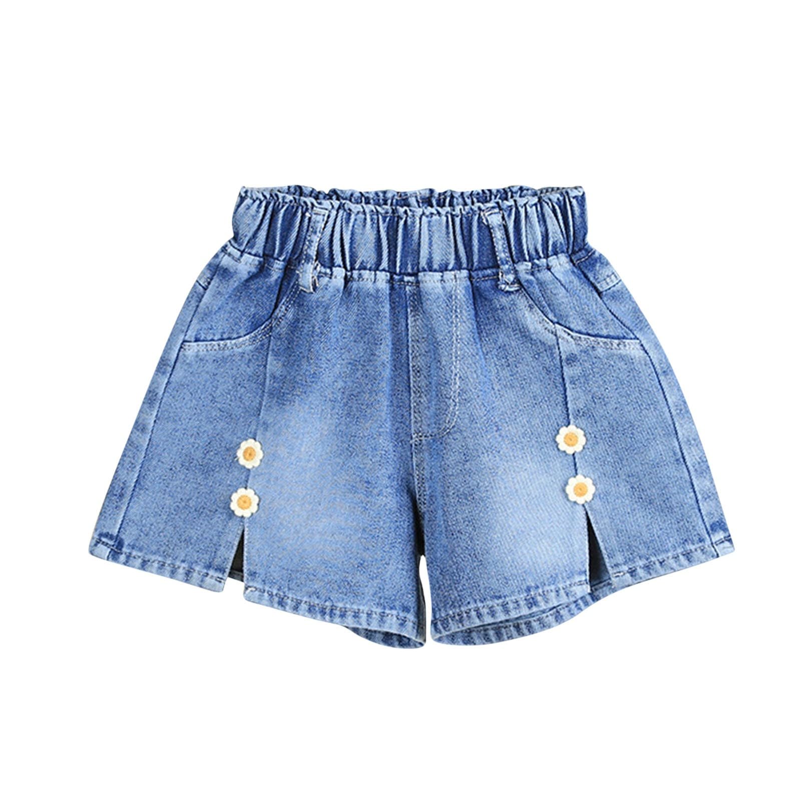 Short Mayoral Fille 7 Ans, Coton Bleu, Type Hot Pants, Taille 22 Pouces, Broderie Fleurs