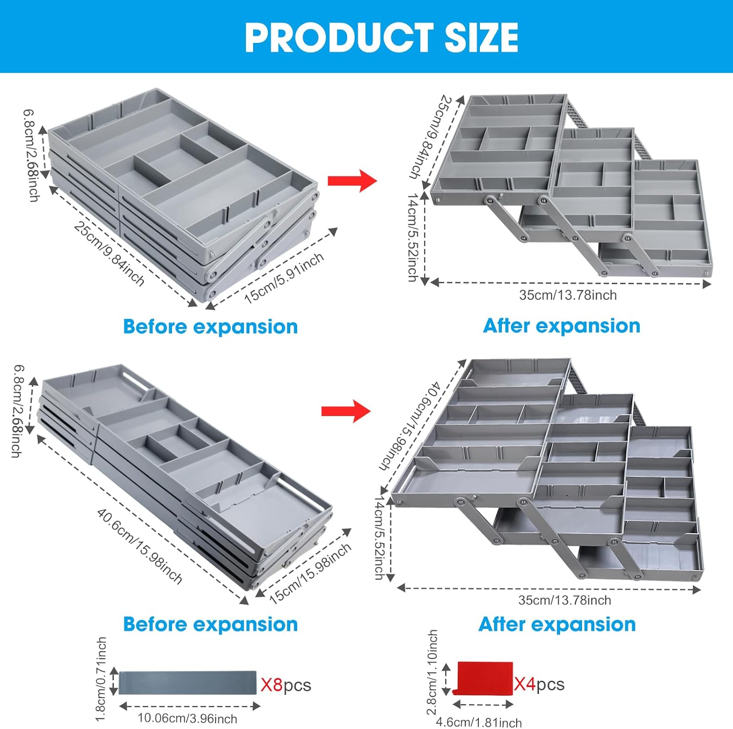 Jerylota Organisateur de Tiroir Polyvalent: Rangement Maquillage, Bijoux, Bureau | Compartiments Ajustables - Description