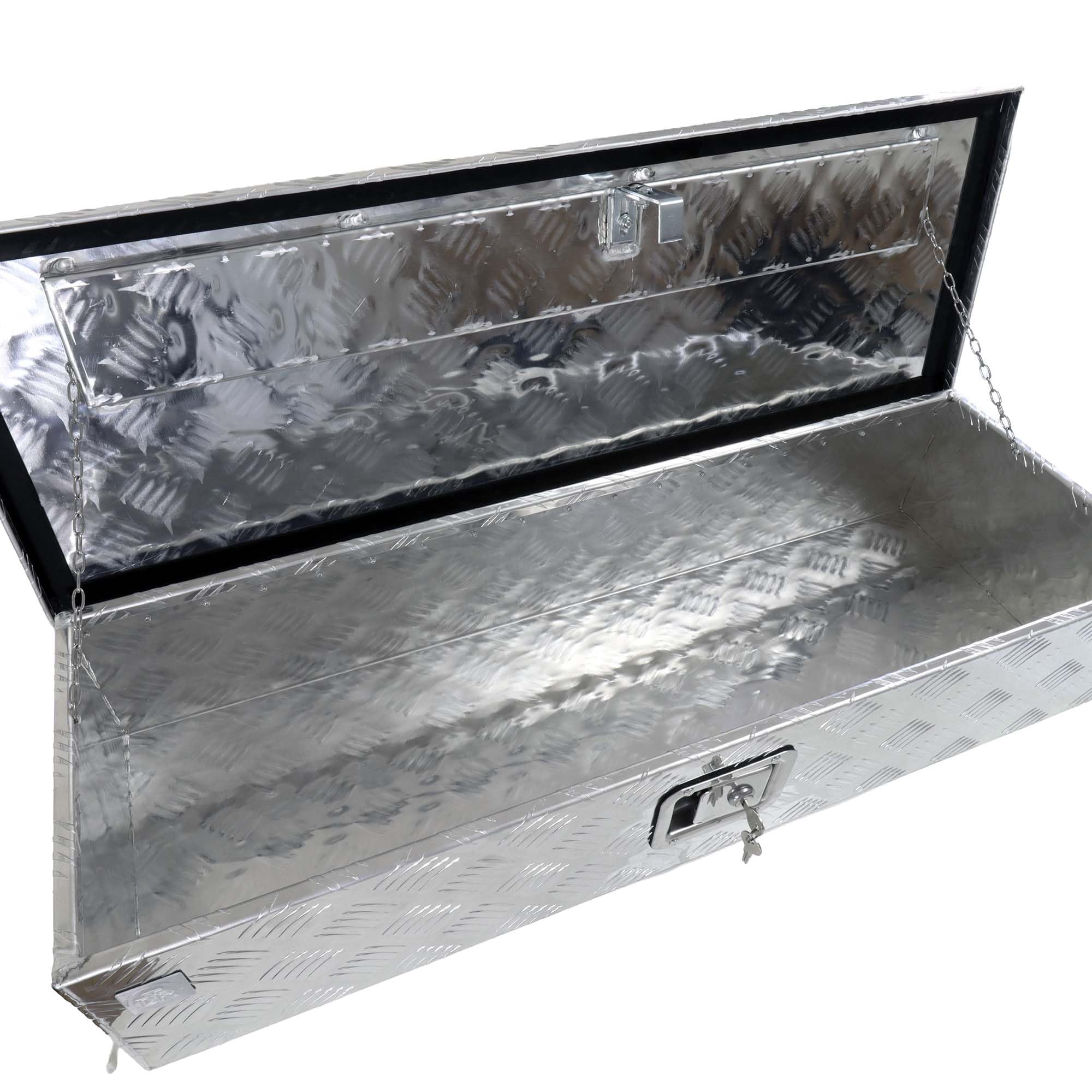 The Drive Staubox Deichselbox für Anhänger, Nutzfahrzeuge 950x320x190mm | Alu-Riffelblech | Silber