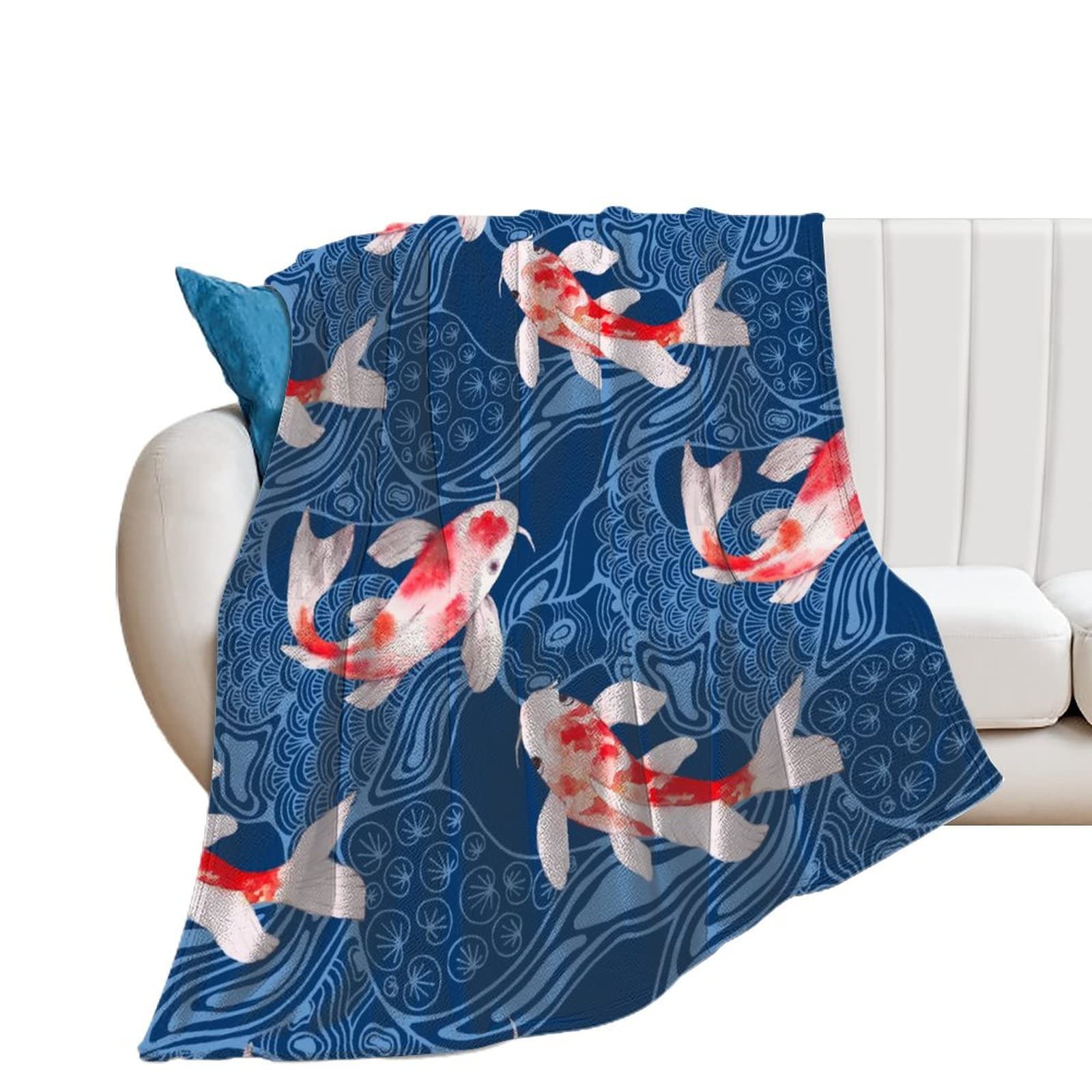 Couverture lit poisson rouge plaid polaire carpe pour cocooning sur canapé salon