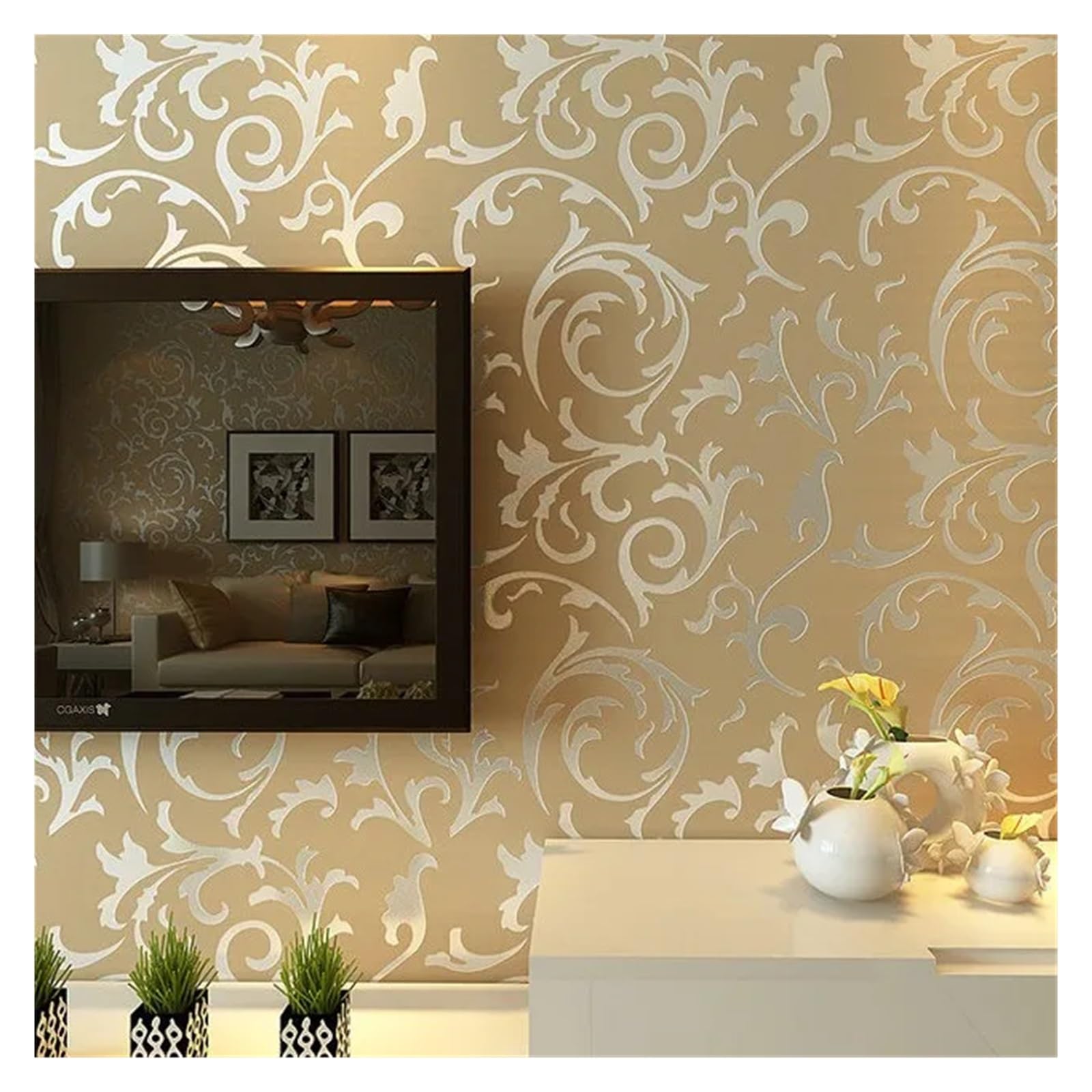 Papier peint textile beige 9.5mx53cm pour salon et chambre