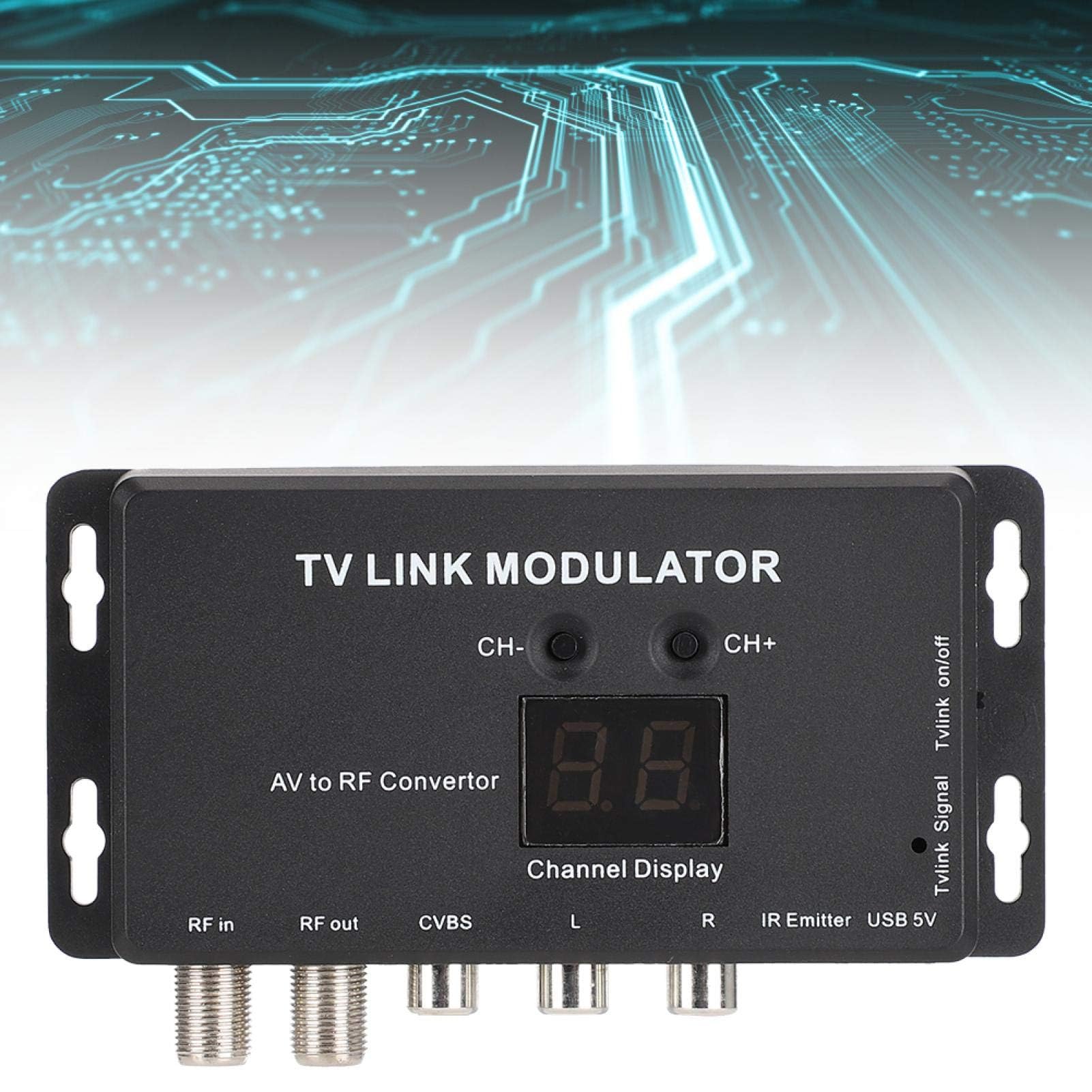 Dpofirs UHF-Modulator, TM70 UHF-TV-LINK-Modulator AV-zu-HF-Wandler IR-Extender mit Kanalanzeige, Modulatormodulator AV-zu-HF-Wandler-IR-Extender, Unterstützung von PAL/NTSC mit USB-Ladekabel