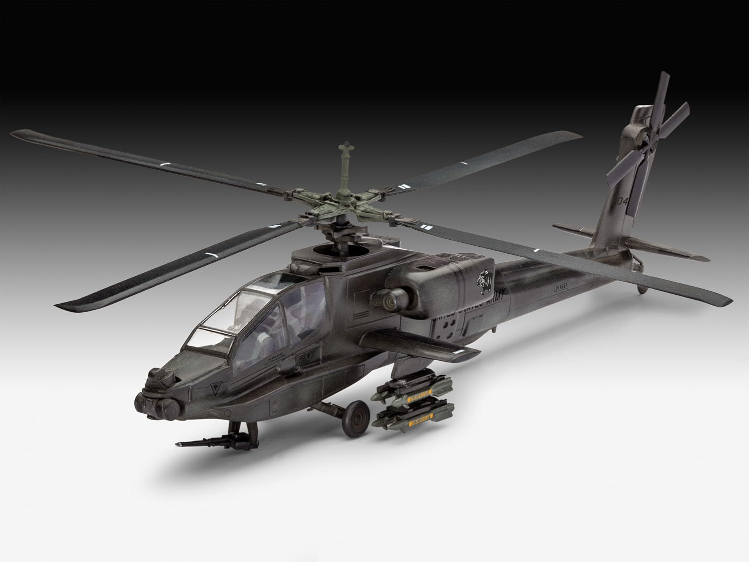 Revell Model Set 64985 AH-64A Apache 1:100 Scale Unbuilt/Unpainted Plastic Model Kit with Contacta Professional Glue, Paintbrush & Selected Aqua Color Paints