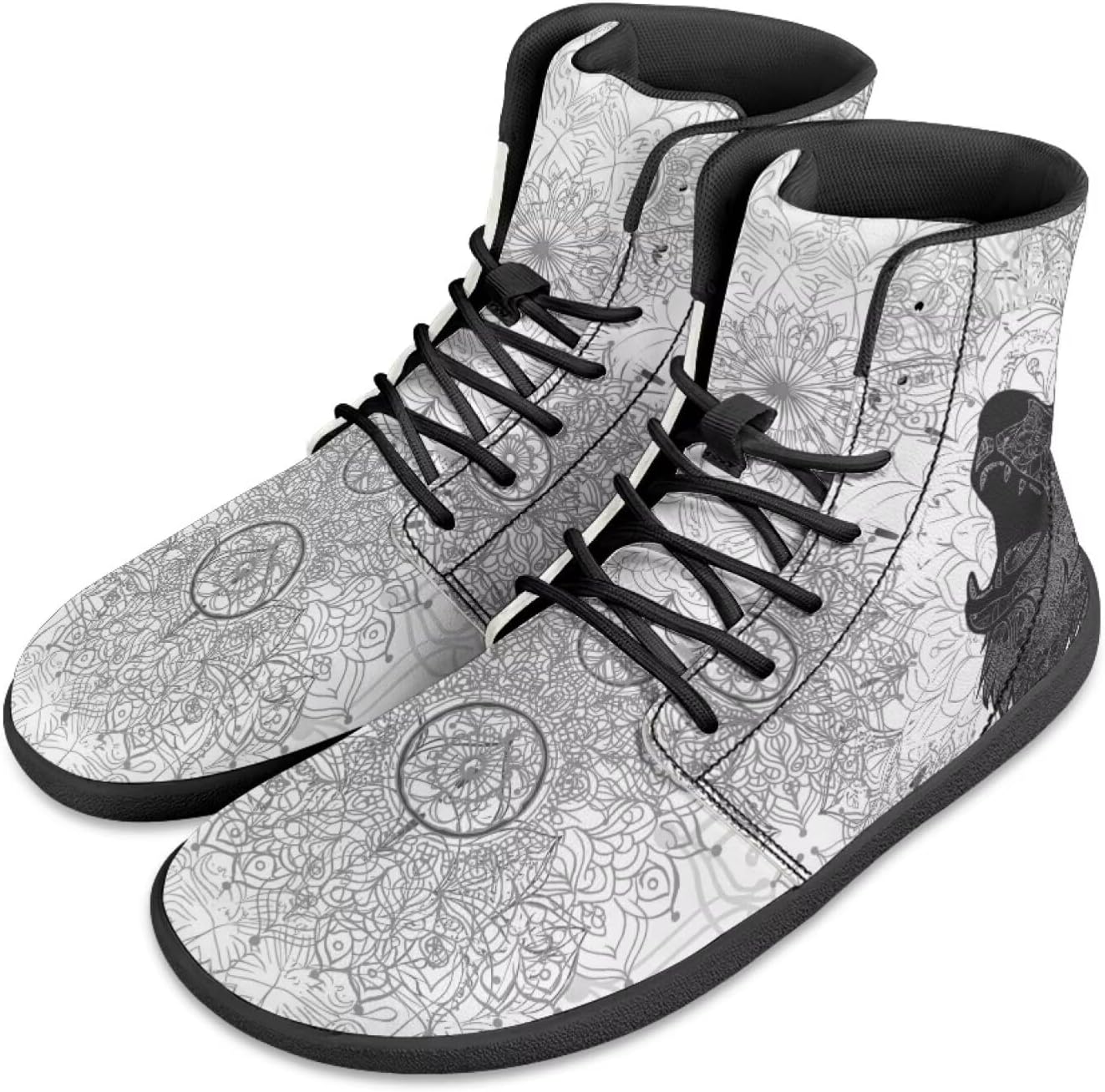 Jeiento Mens Womens High Top Barefoot Sneakers Boho Mandala Shoes Wide Toe Box Zero Drop Shoes Casual Footwear Trainer Sneaker