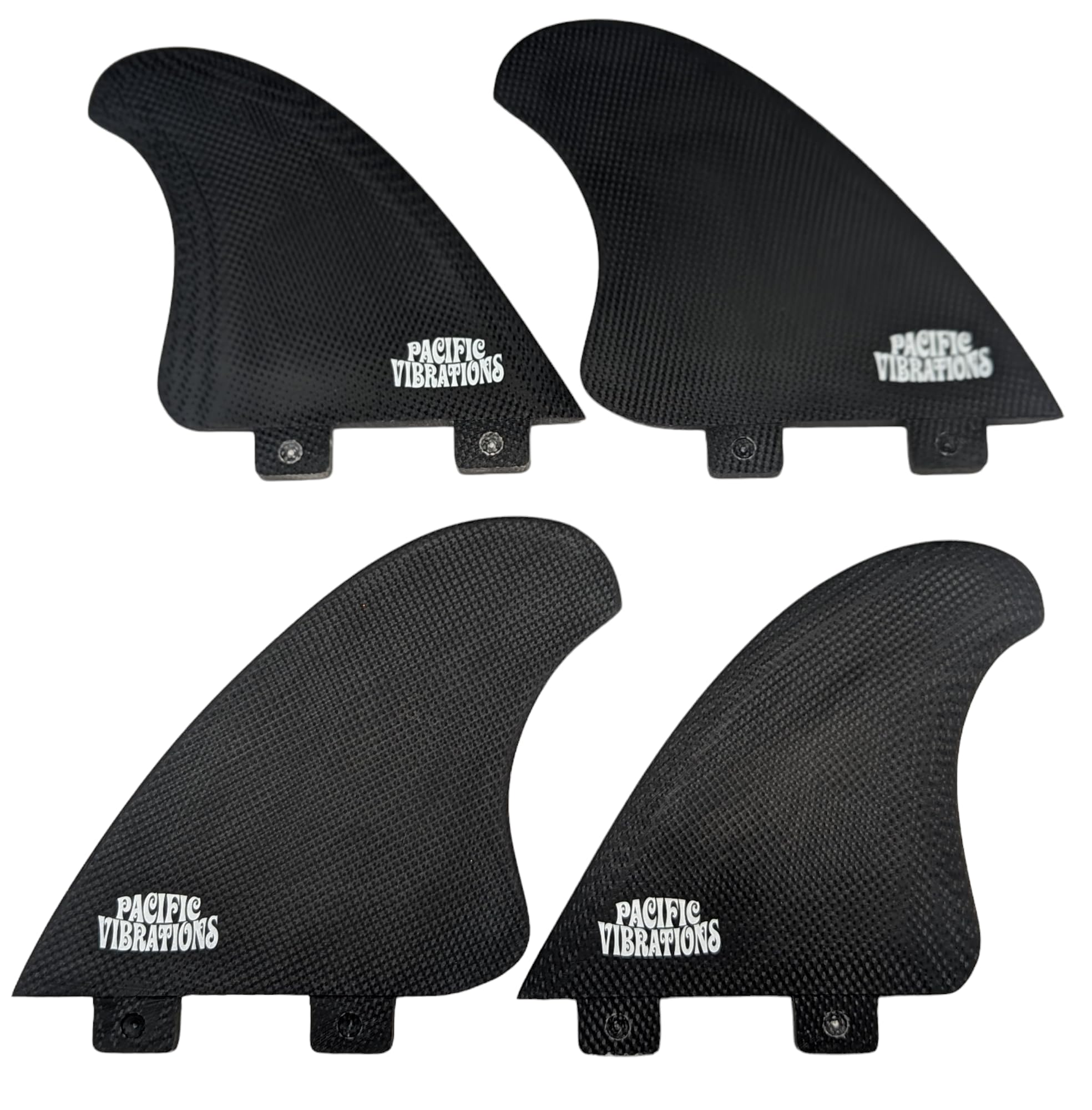 PACIFIC VIBRATIONS Fits FCS Code 4 Quad KEEL Fins Surfboard 4 fin Set Solid Fiberglass Black