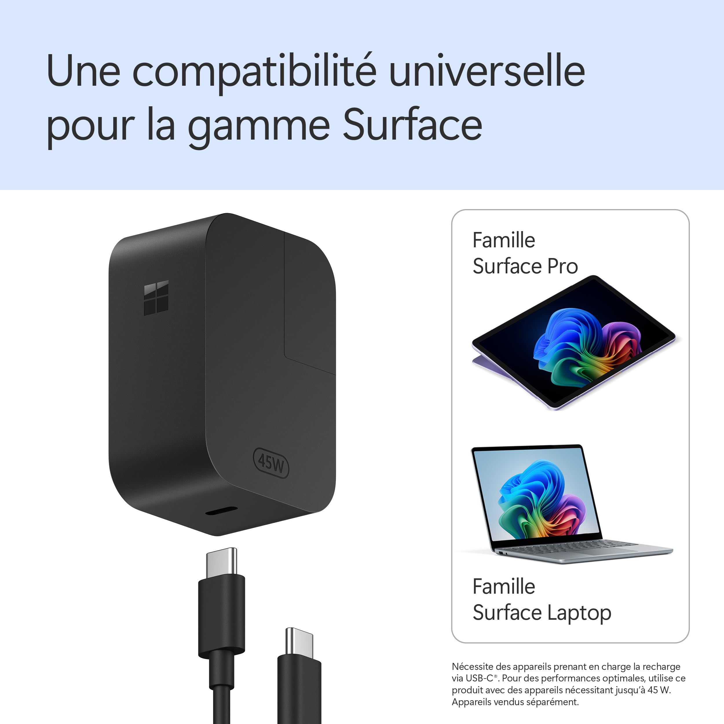 Microsoft Surface | Chargeur USB-C| 45 Watt