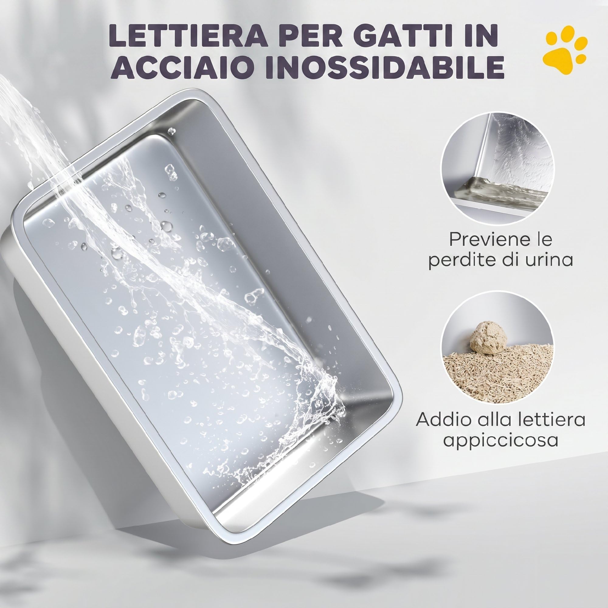 PawHut Lettiera Gatto Chiusa XL in Acciaio Inox 60.5x40.5x45cm Grigio Scuro | Con Coperchio, Toilette per Gatti 36L con Pareti Alte, Paletta, Tappetino Raccogli-sabbia