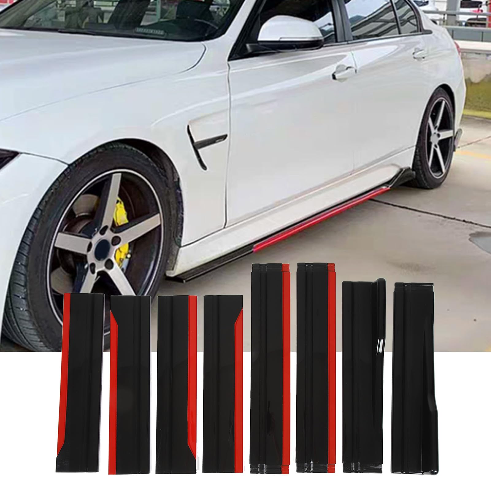 Lot de 8 Jupes Latérales de Voiture, élégant Rouge et Noir Brillant, Kit de Carrosserie de Panneau D'aile D'extension de Séparateur de Lèvre Latérale pour Seat