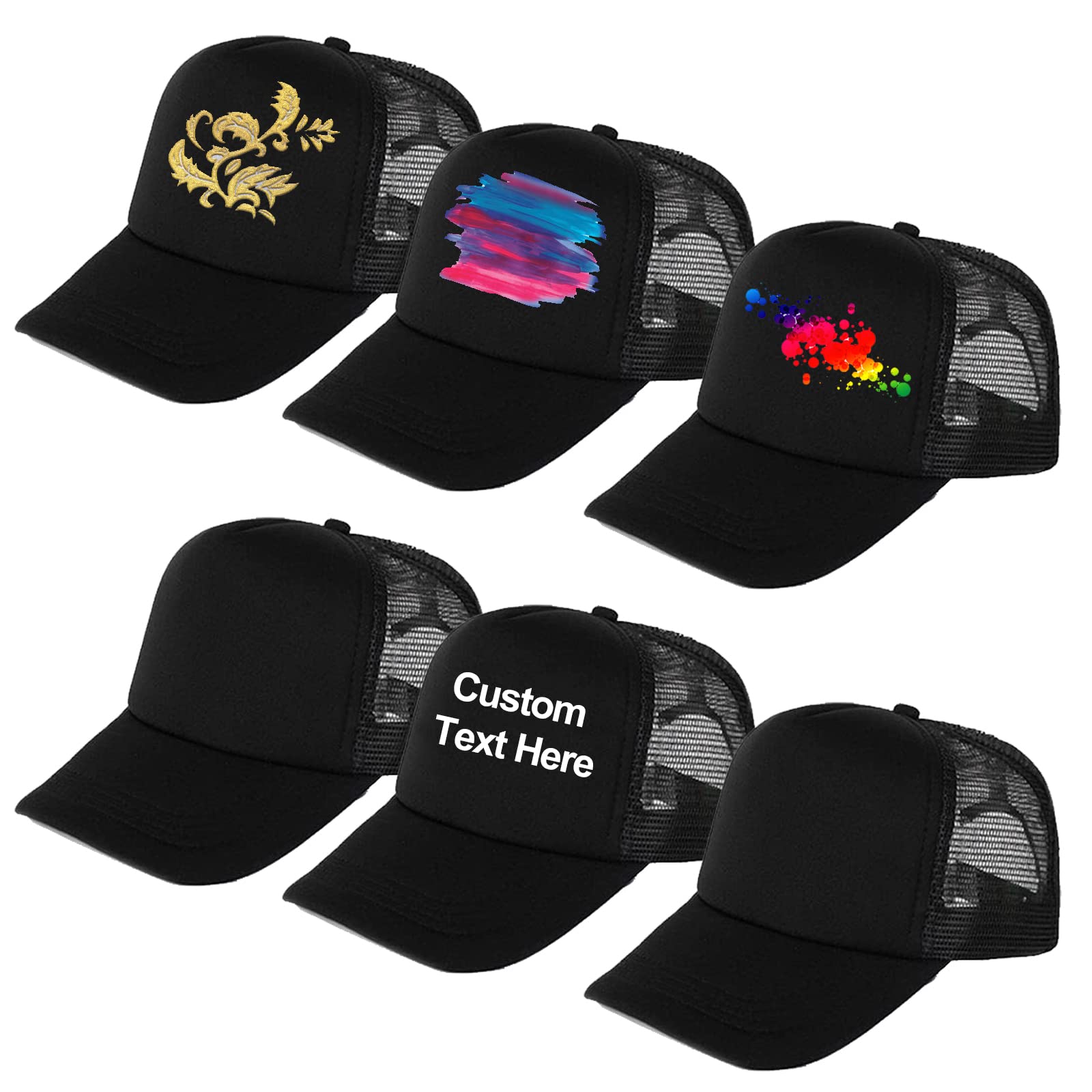 Funkeet 6 Pack Sublimation Blank Trucker Hats Plain Baseball Caps Mesh Back for DIY Embroidery Sublimation Printing