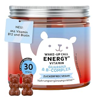 Bears with Benefits - Gummibärchen Guarana Koffein - Energie - 30 Stück | Wake Up Call Energy Vitamin - Guarana, Vitamin B6, B12, Biotin - Vorrat für 1 Monat - Zuckerfrei, Vegan - Amazon product rated Grade A