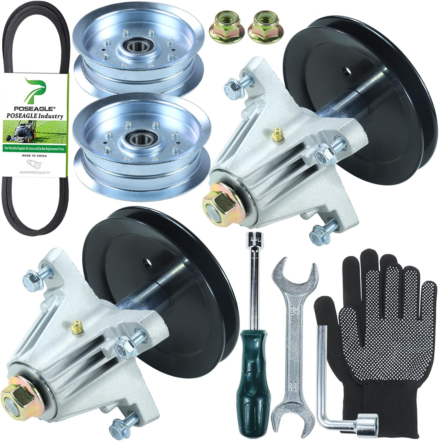 2 Pack 918-06991 Spindle Assembly with 756-05034A Idler Pulley 954-04060C Deck Belt 1/2x97 Replace 918 06991 954-04060B for Troy Bilt Pony 42 Bronco 42 Huskee LT4200 CraftsmanT1100 Decks