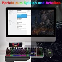 GALENMORO Gaming Billentyűzet Egér Szett RGB LED Háttérvilágítás QWERTZ Mechanikus Vezetékes Fekete 7