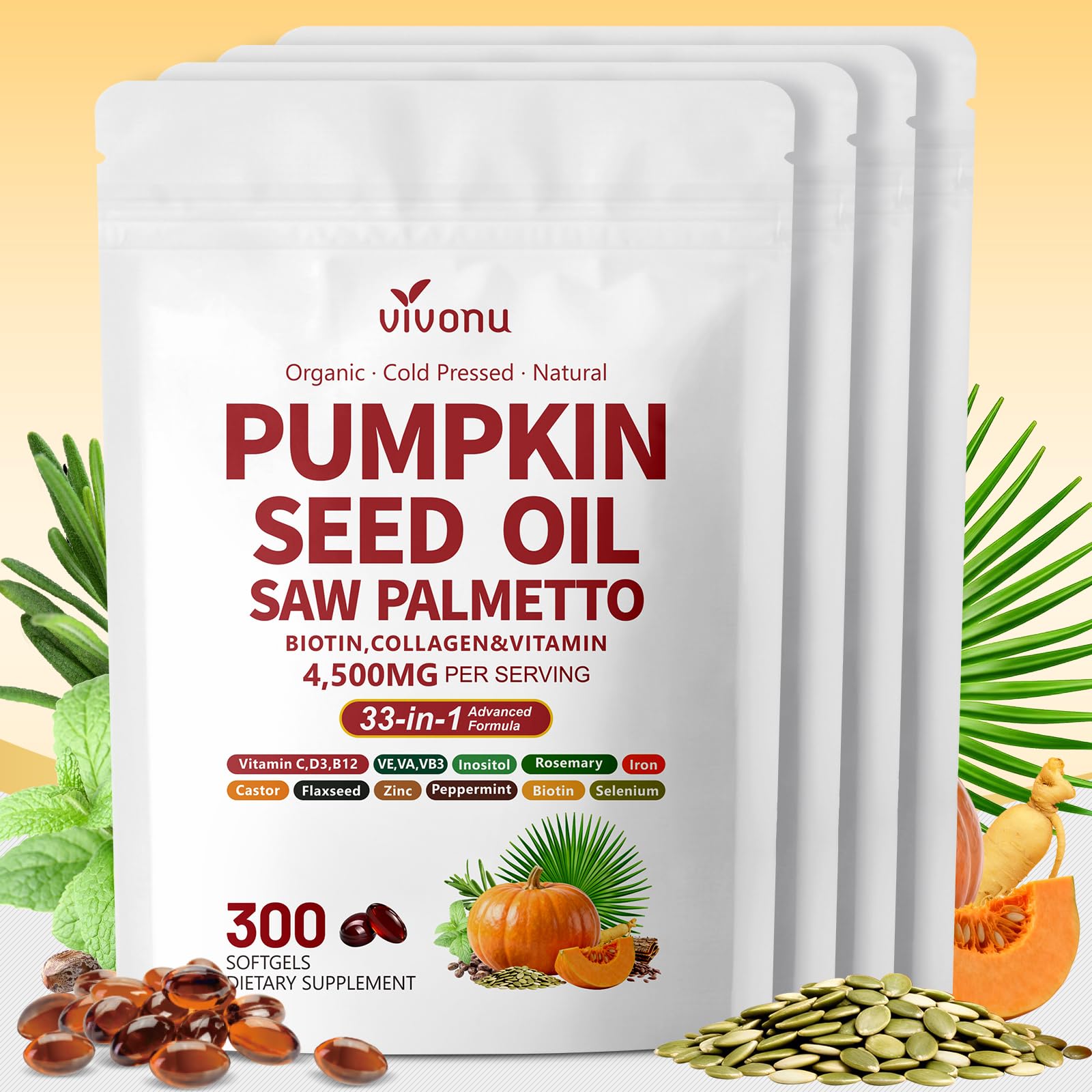VivoNu Pumpkin Seed Oil with Saw Palmetto Capsules