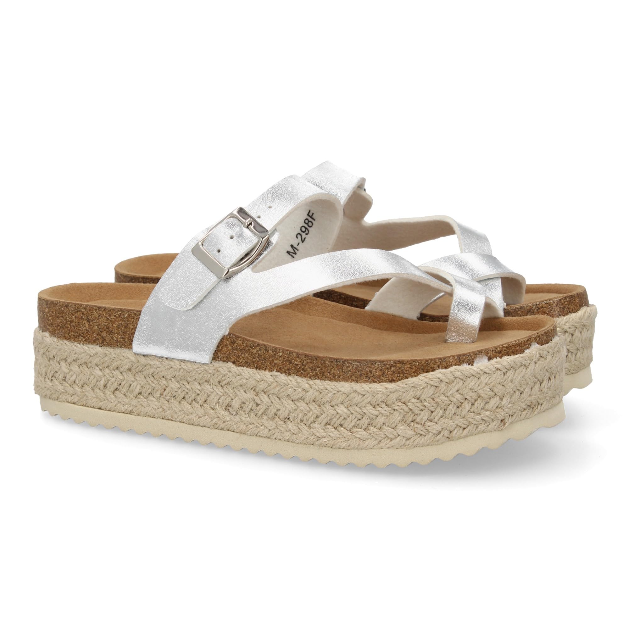 shoes&blues.es Sandalia de Plataforma para Mujer, Diseno de Tiras, sujeccion Empeine y Dedo. Cierre Ajustable de Hebilla en el Empeine. Suela de Esparto Comoda y Ligera Ideal Verano