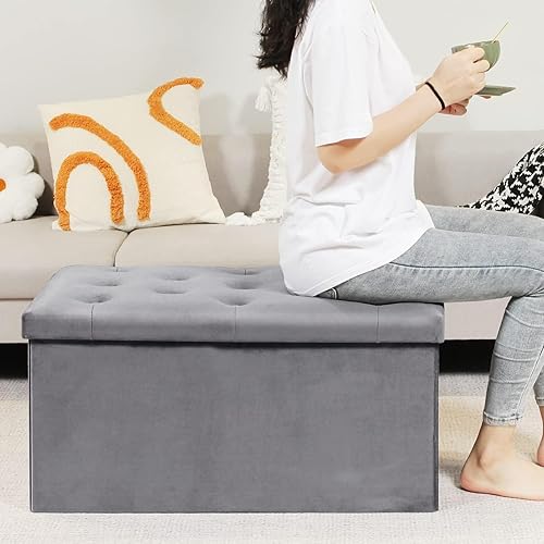 Miniatura 48 de B FSOBEIIALAO Otomano plegable para almacenamiento, banco largo para zapatos, reposa pie de franela, asiento, de 31.5 x 15.7 x 15.7 pulgadas.,