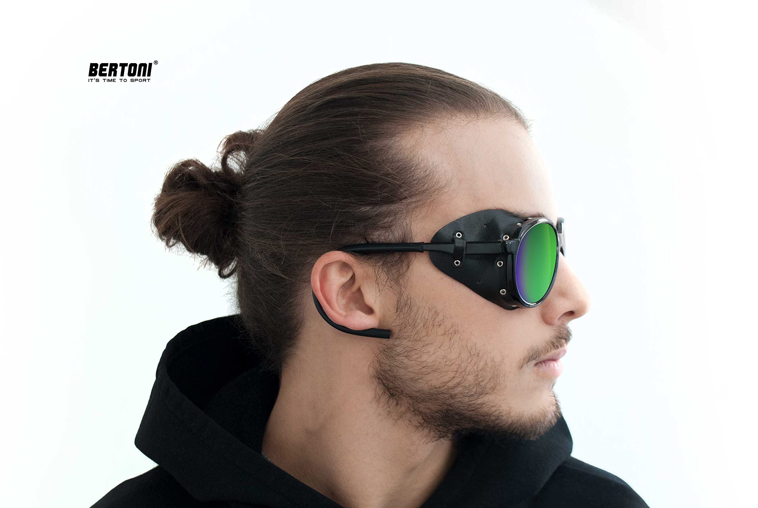 Bertoni Gafas de Sol Polarizadas de Montaña Glaciar Esqui Alpinismo Trekking - Mod. Cortina Italy – Color: Negro Brillante