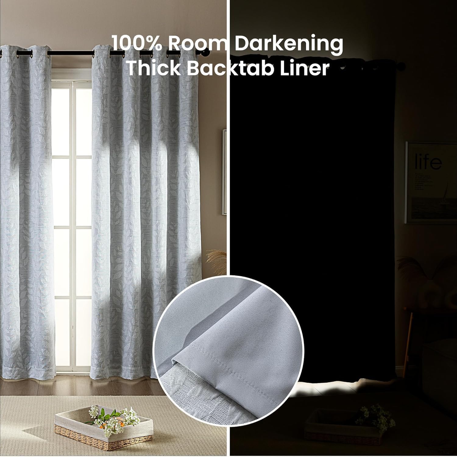 SLEEP ZONE Blackout Curtains for Bedroom and Living Room, Curtains & Drapes with Thermal Insulation for Room Darkening, Jacquard 180 GSM Window Curtain Panels, Light Gray, 42" × 72"