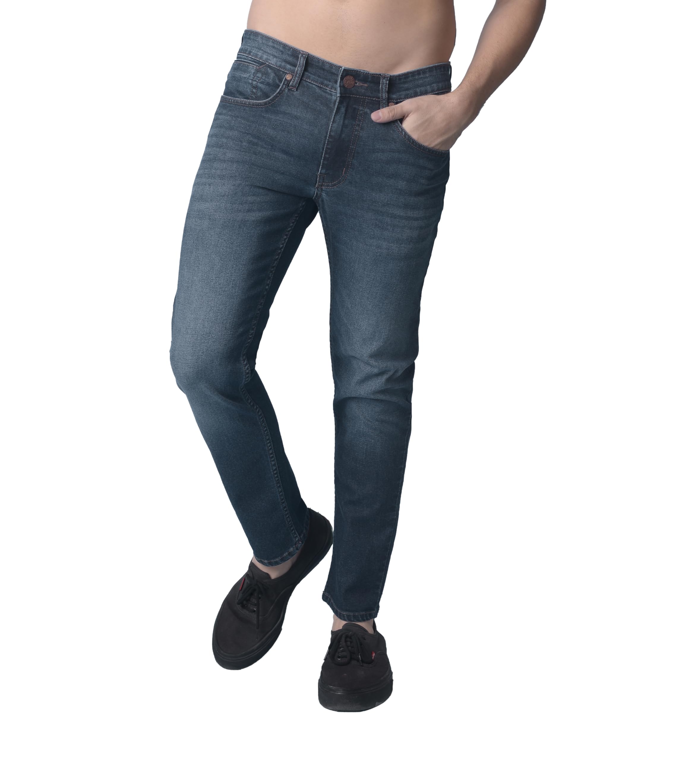 Indo Era Menâ€™s Slim Fit Cotton Blend Mid Rise Stretchable Jeans in neutral