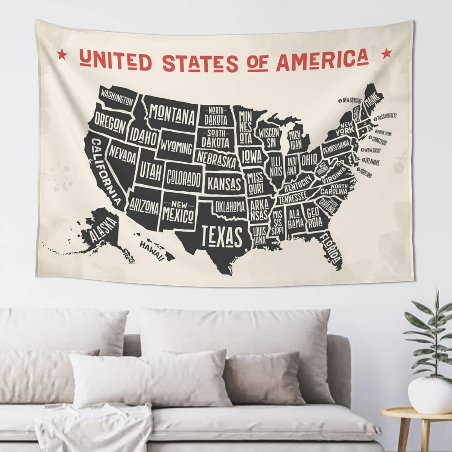 Amazon.co.jp: タペストリー アメリカ合衆国 地図 布ポスター アメリカ