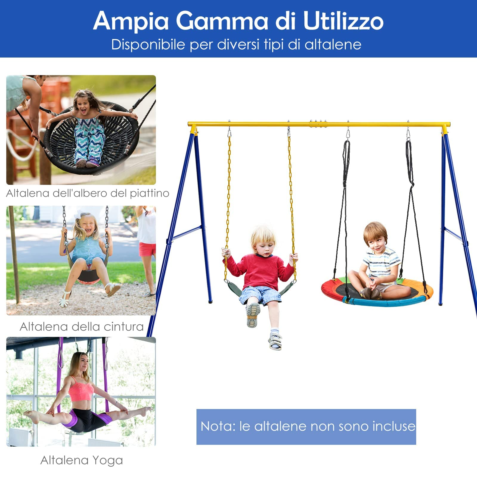 RELAX4LIFE Supporto per Telaio per Altalena a Forma di A, Carico Massimo 300 kg, in Ferro Resistente per Bambini e Adulti, Extra Large, Adatto per la Maggior Parte delle Altalene