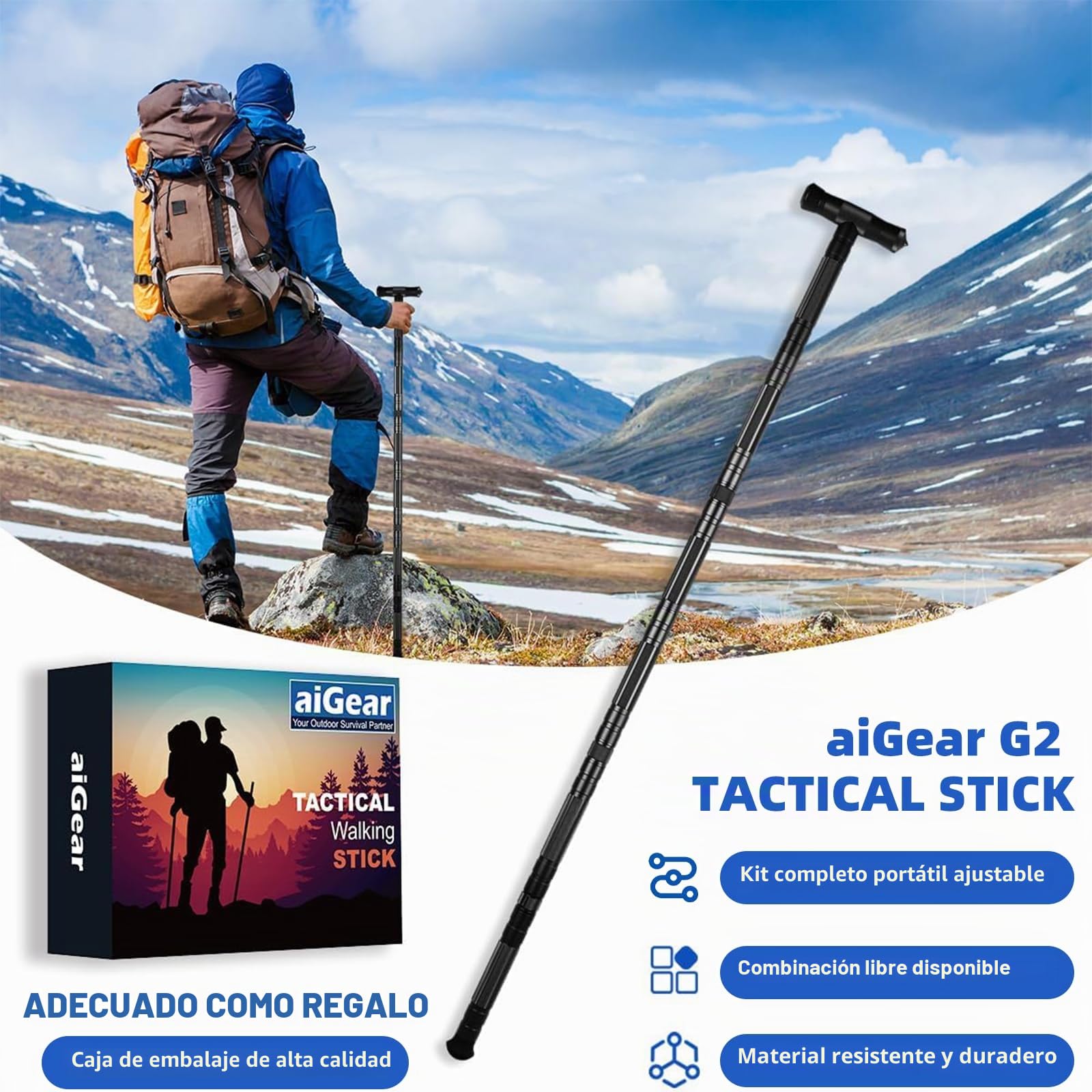 aiGear 5 Tubo Bastones de Senderismo Ajustable CNC Aluminio | Ligero y Resistente Palos Senderismo, Bastoncini con Bolsa de Almacenamiento, para Camping Montañismo Mochila Alpinismo Trail