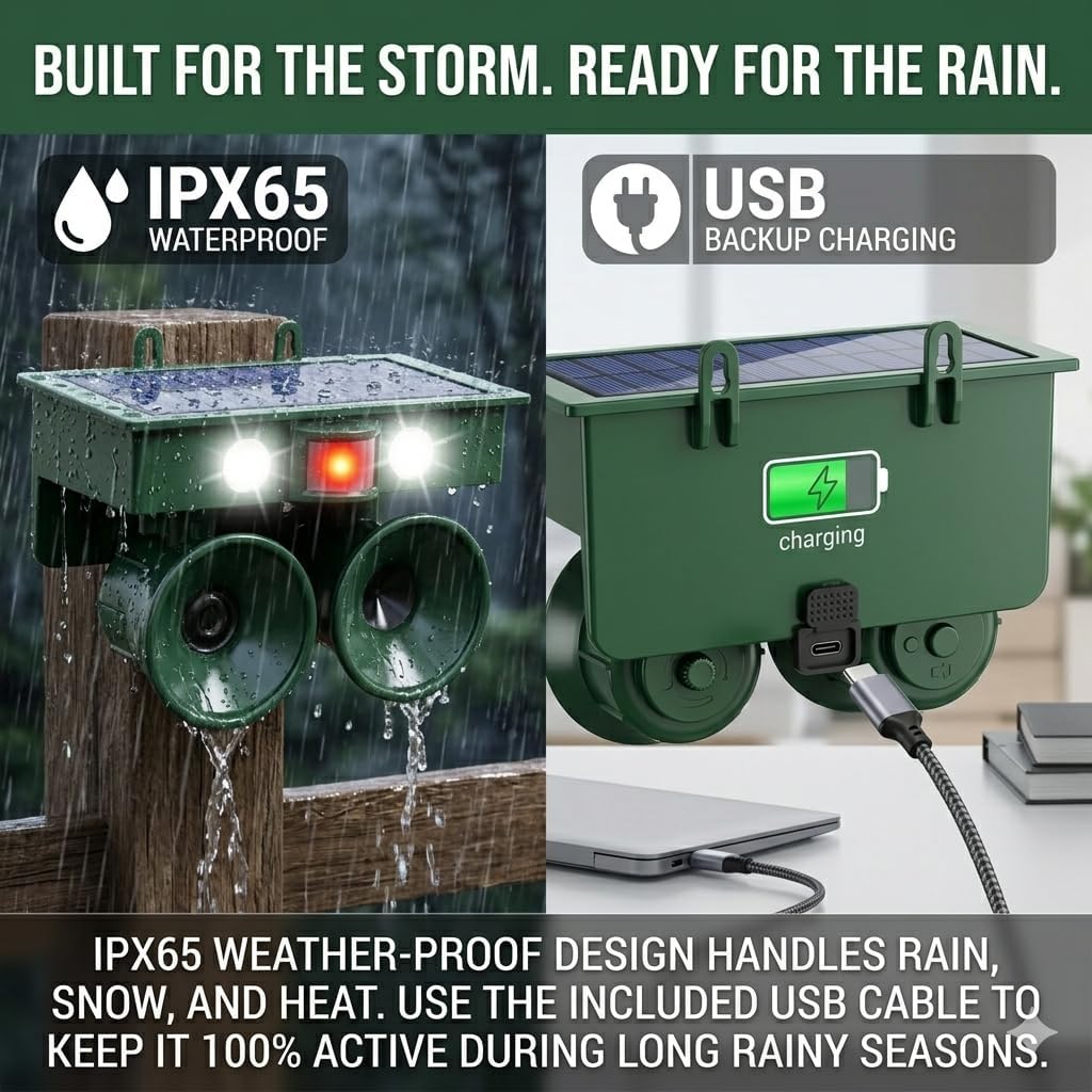 2026 Solar Ultrasonic Bird Repellent Devices Outdoor Woodpecker Deterrent for House Pigeon Goose Repellent with Motion-Sensor&Flash Light,IP65 Waterproof Bird Scare Devices for Balcony Porch Patio