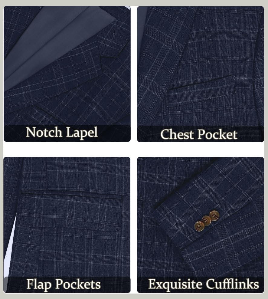 Men's Casual Blazer Slim Fit Suit Jacket for Men Plaid Blazer 2 Buttons Sports Coats for Mens Lightweight Blazers - Image 6