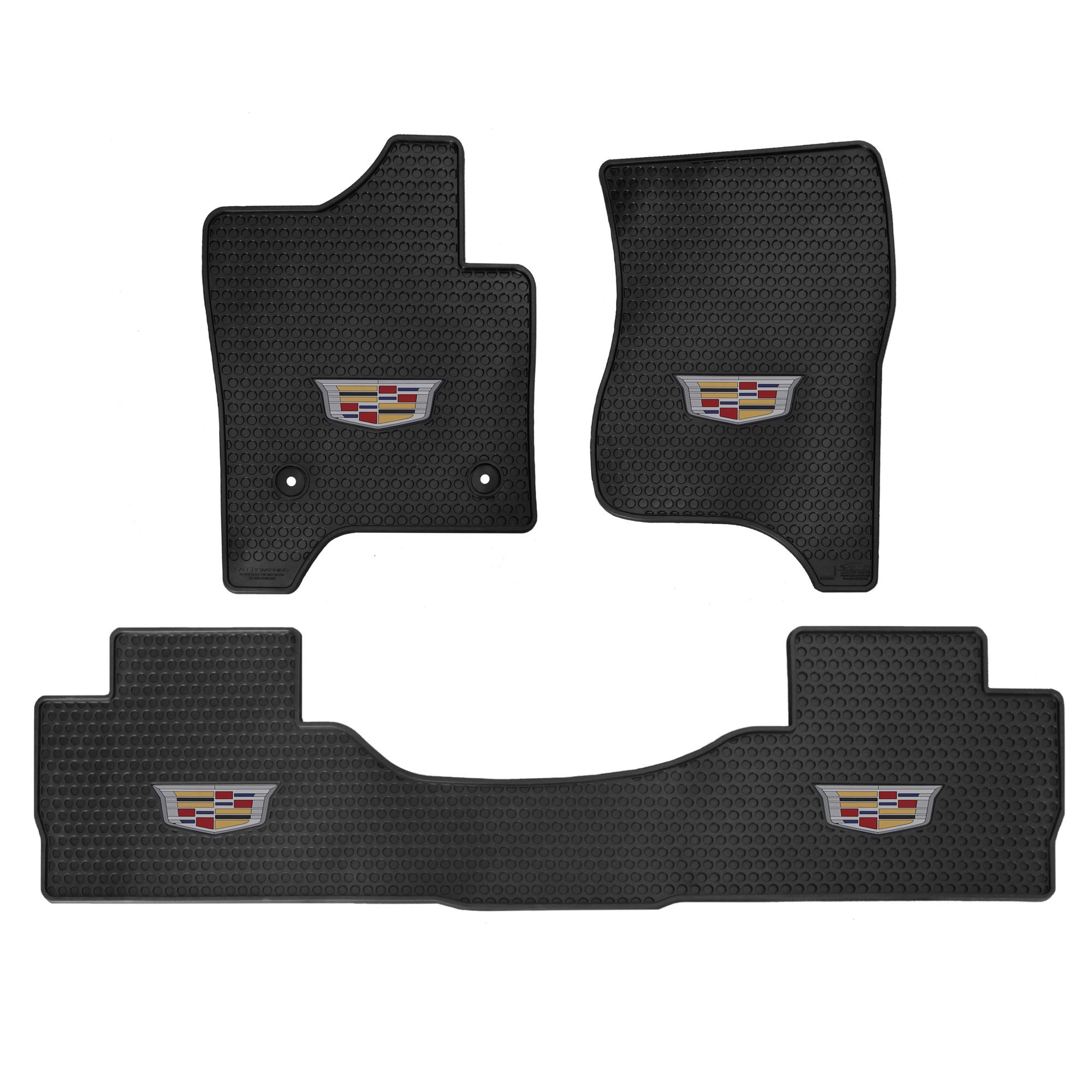 Lloyd Mats Custom-Fit All-Weather Rubber Floor Mats for Cadillac Escalade 2015-2020 - Emblem (3PC - Bench, Black)