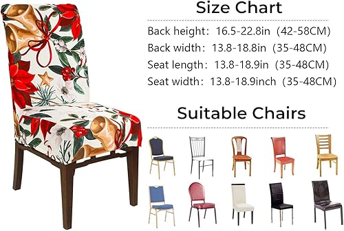 Miniatura 3 de AnyDesign - 4 fundas para sillas de Navidad, diseño de flor de pascua roja vintage, fundas protectoras elásticas extraíbles y elásticas para el