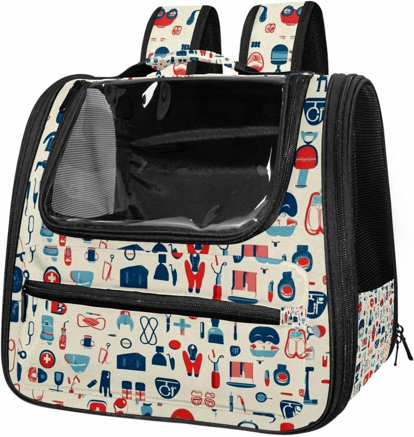 Portable Travel pet Backpack Carrier Hamster Bag Small Dog cat Carrier Breathable Hang Bag, Cute Dental (74)
