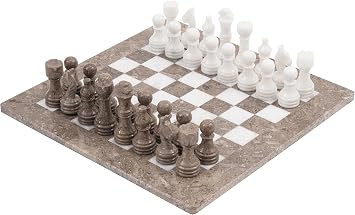Radicaln Marble Chess Set 15" Inches Handmade Grey Oceanic and White Classic Board Game, Ideal Chess Games for Adults, Luxury Marble Chess Boards & Pieces for Gifts