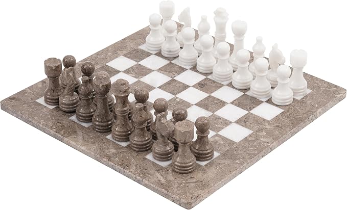 Radicaln Marble Chess Set 15" Inches Handmade Grey Oceanic and White Classic Board Game, Ideal Chess Games for Adults, Luxury Marble Chess Boards & Pieces for Gifts