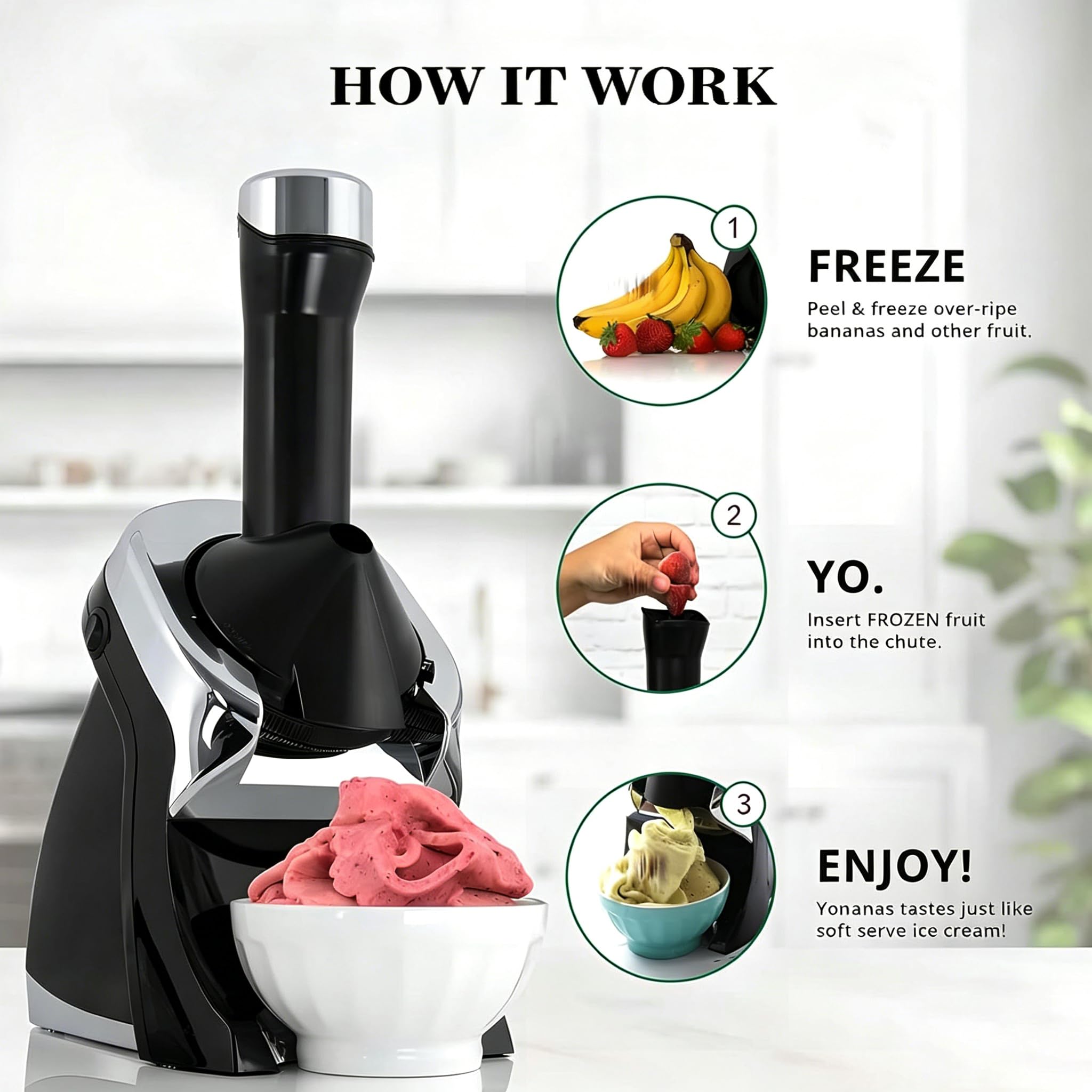 Macchina per il gelato, macchina per il gelato per servire frutta da dessert, con funzionamento one-touch, design rimovibile, macchina per servire frutta congelata per un servizio morbido sano, yogurt