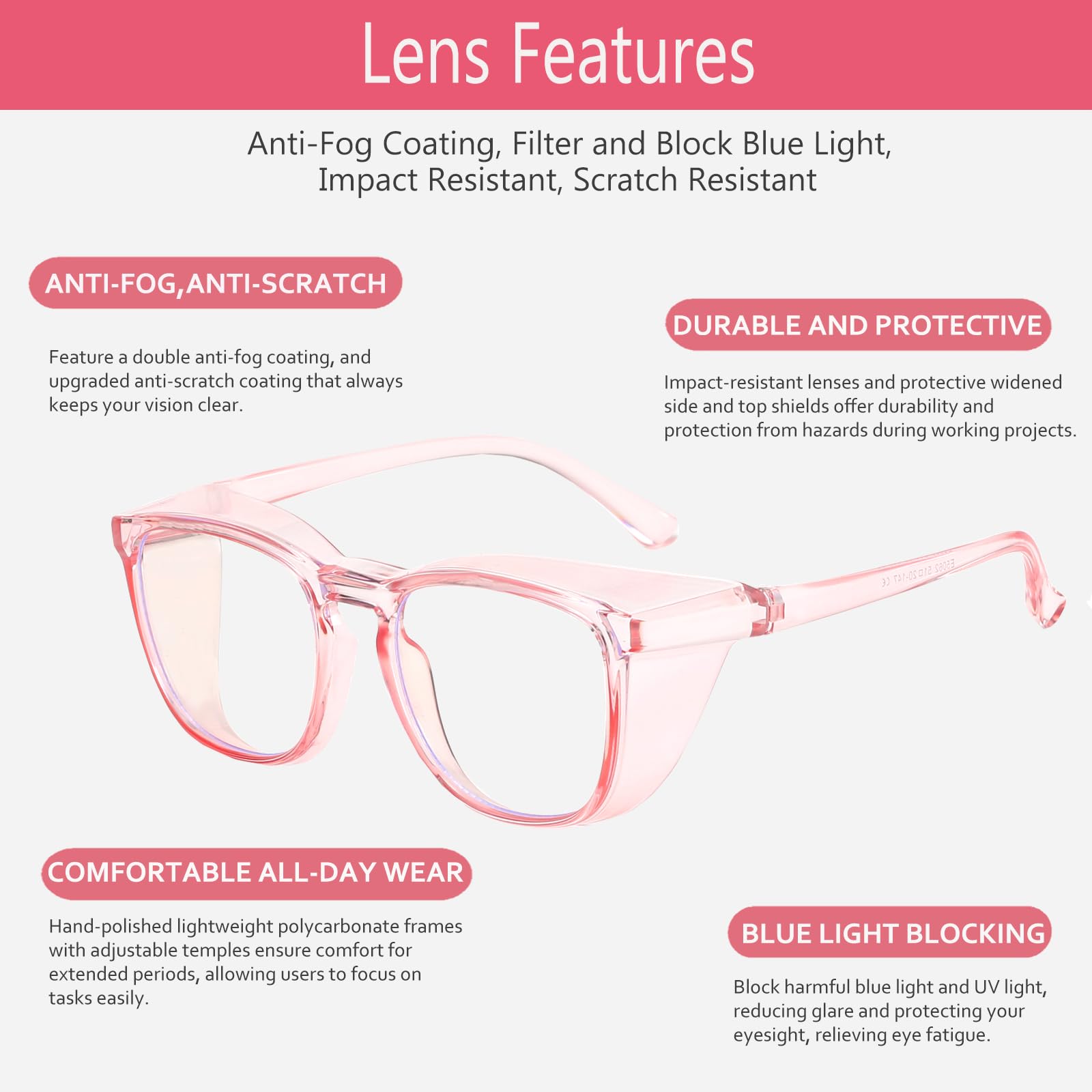 Feaglo Lunettes de sécurité anti-buée pour homme et femme, bloquant la lumière bleue, lunettes élégantes de protection des yeux avec protection latérale