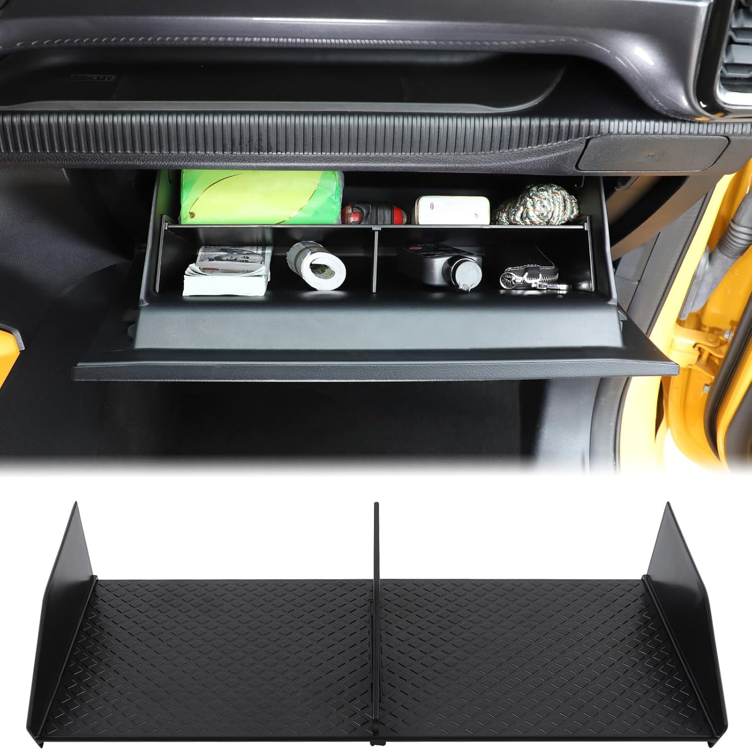 Car Glove Box Organizer Dividers Compatible with Ford Ranger 2023 2024 2025 2026, Center Console Glove Box Divider Insert Double Compartment Optimize Interior Storage Tray Partition Space Accessories