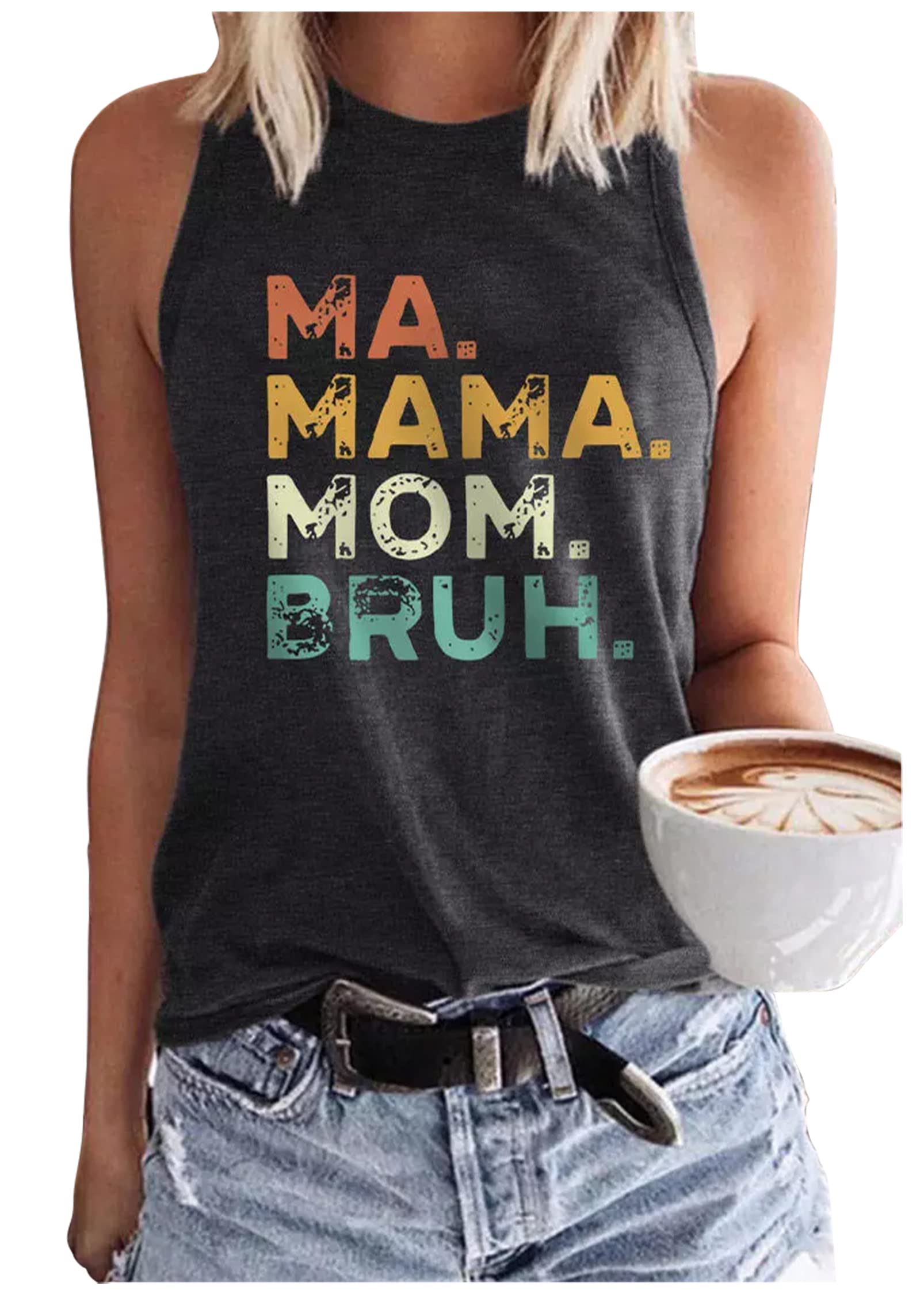 Ma Mama Mom Bruh Halter Neck Racerback Tank Tops for Women Summer Casual Loose Fit Tanks Tops Sleeveless Mom Life Shirts