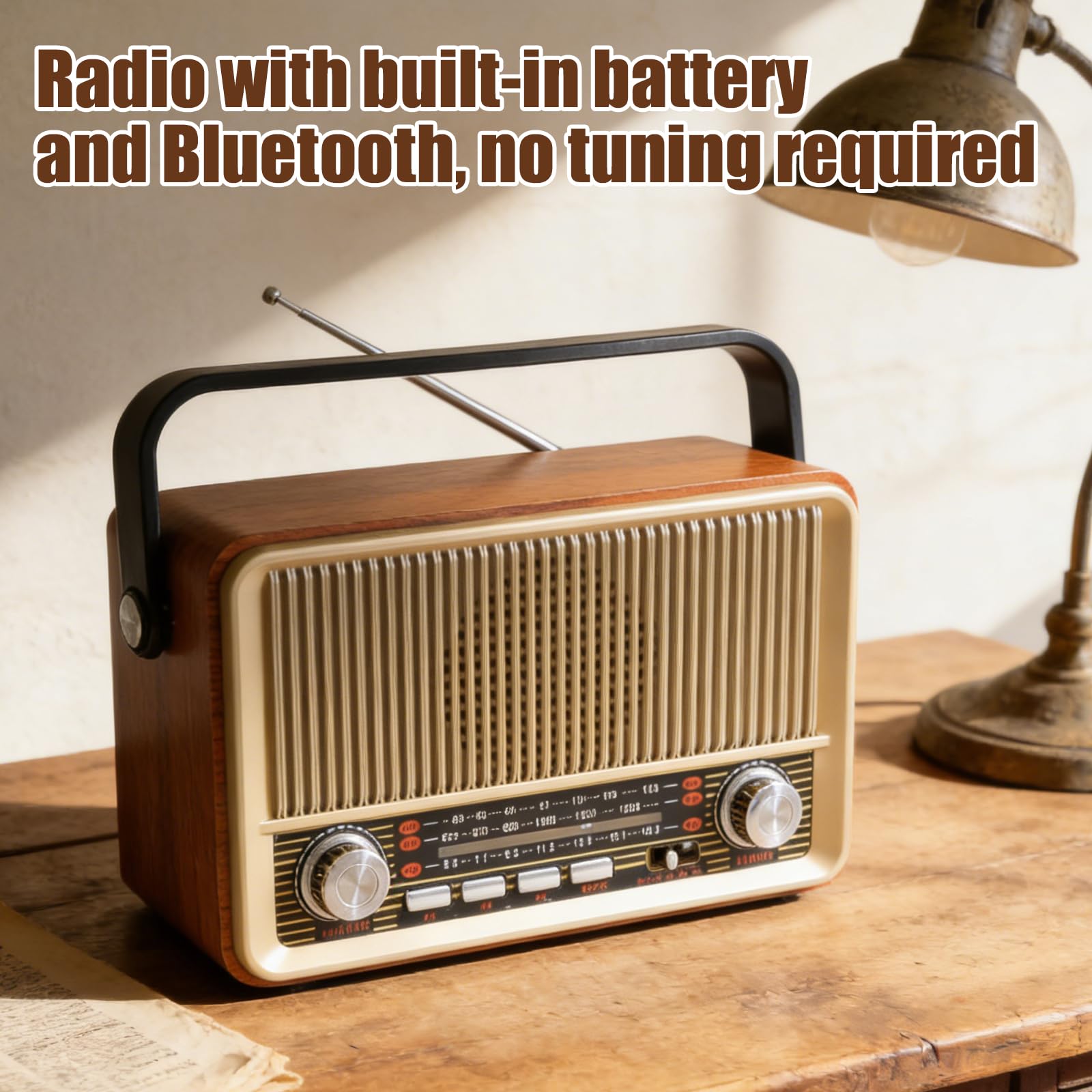 Retro Radio mit Bluetooth AM/FM/SW, Tragbares Nostalgie Kofferradio, Vintage Küchenradio mit USB/TF/AUX, Wiederaufladbar, Einfaches Radio für Senioren, Küche, Büro, Outdoor