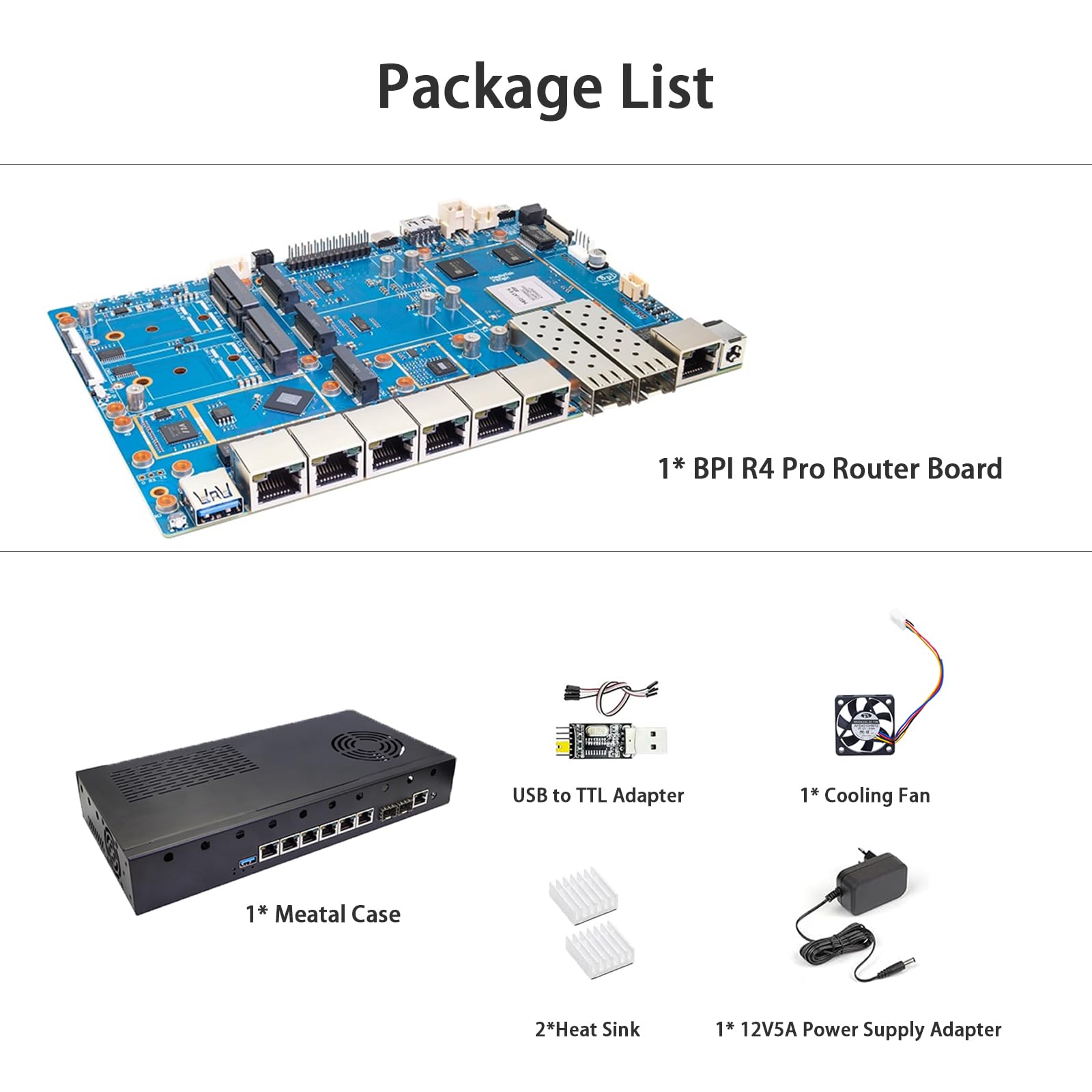 Banana Pi BPI R4 Pro WiFi 7 Router OpenWrt, MT7988A CPU 4/8GB DDR4 RAM 4X 2,5G port Ethernet 2 x 10G port światłowodowy obsługuje 4G/5G, do inteligentnego domu NAS-Gateway routera internetowego