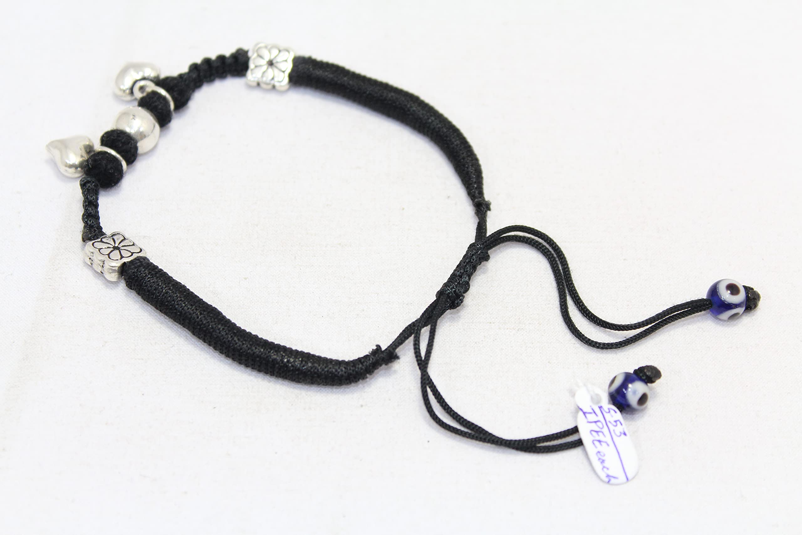 PH - Cavigliera in argento Sterling 925, in nylon nero, con perline Rakhi Evil Eye, A425